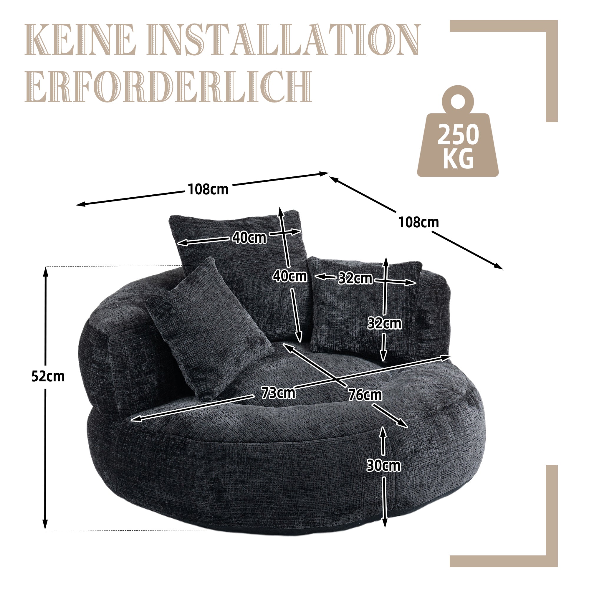 Sitzsack mit Unterstützend Rückenlehne und 3 Kissen