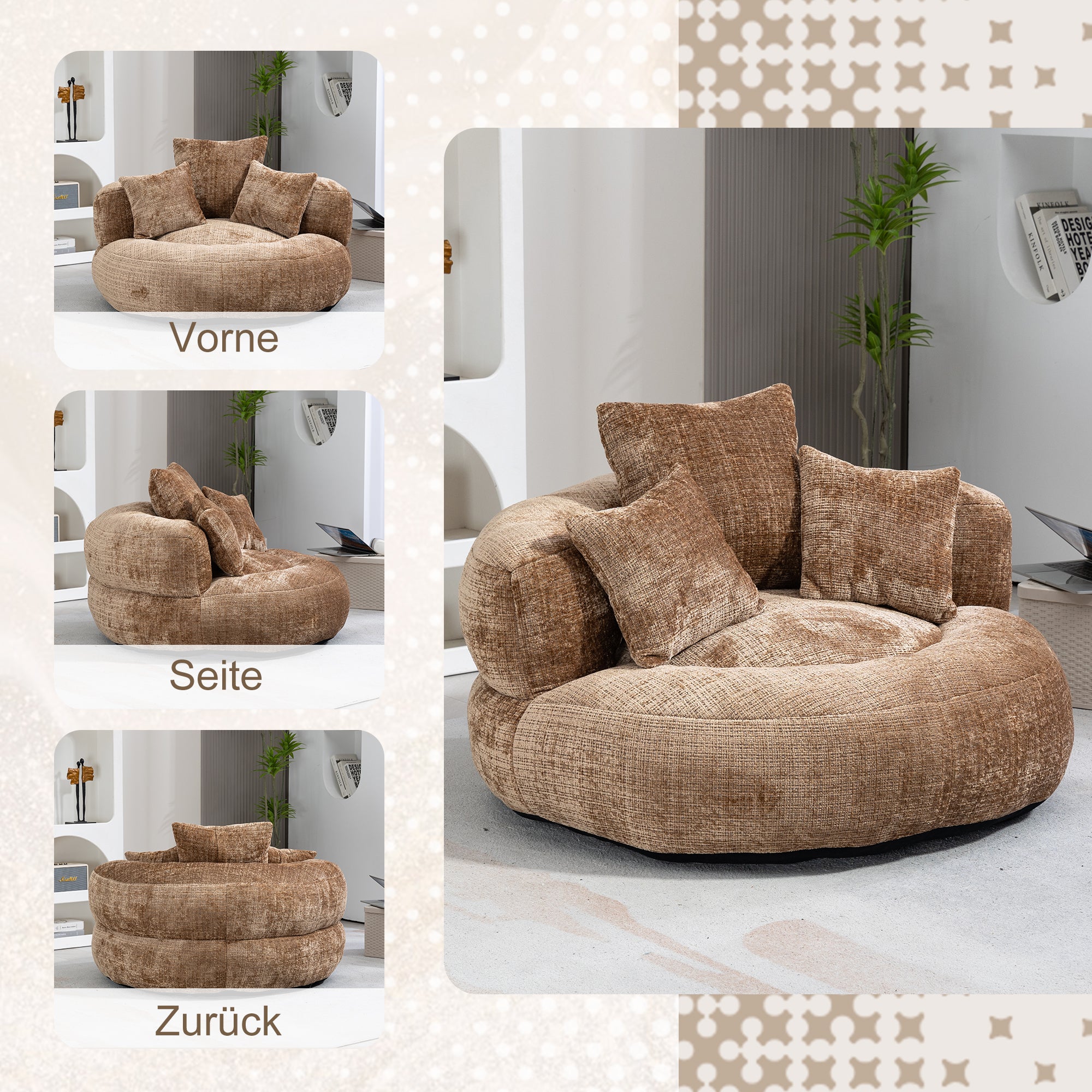 Sitzsack mit Unterstützend Rückenlehne und 3 Kissen