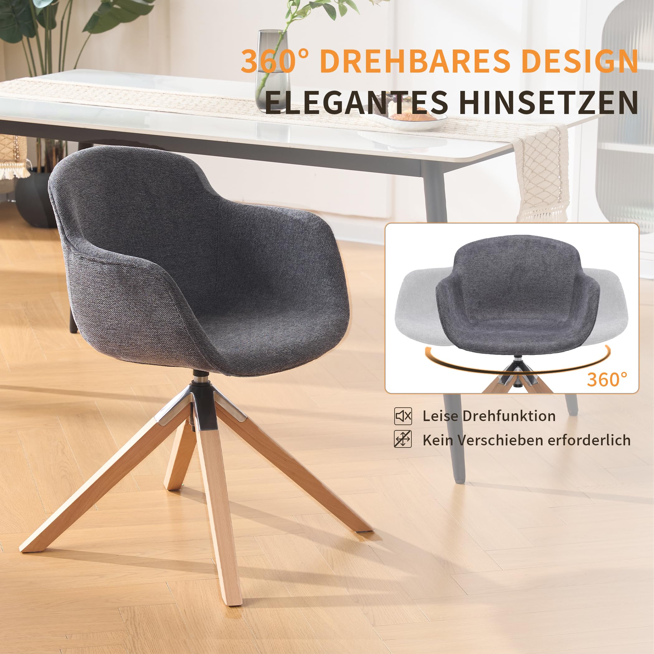 Drehbarer Esszimmerstuhl 2er-Set mit Holz/Metallrahmen