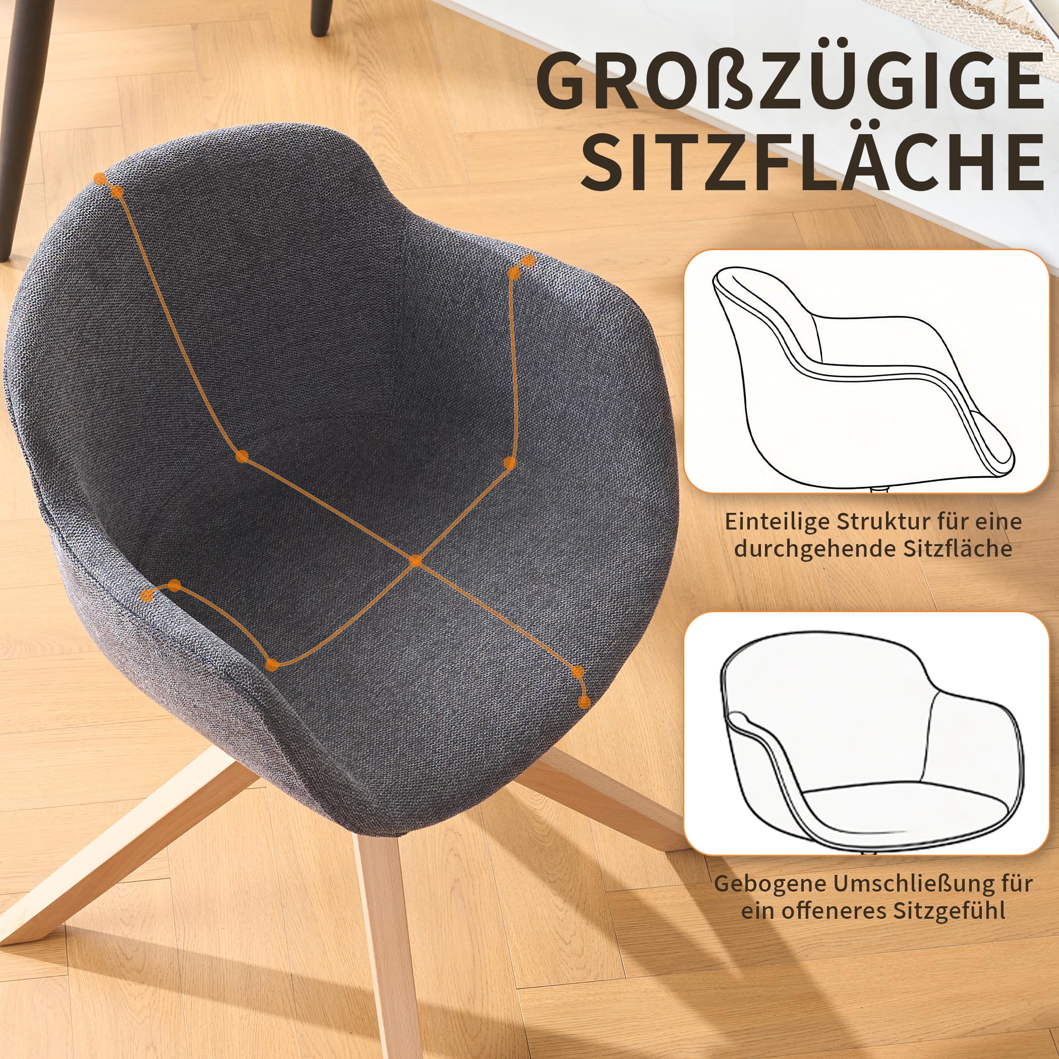 Drehbarer Esszimmerstuhl 2er-Set mit Holz/Metallrahmen
