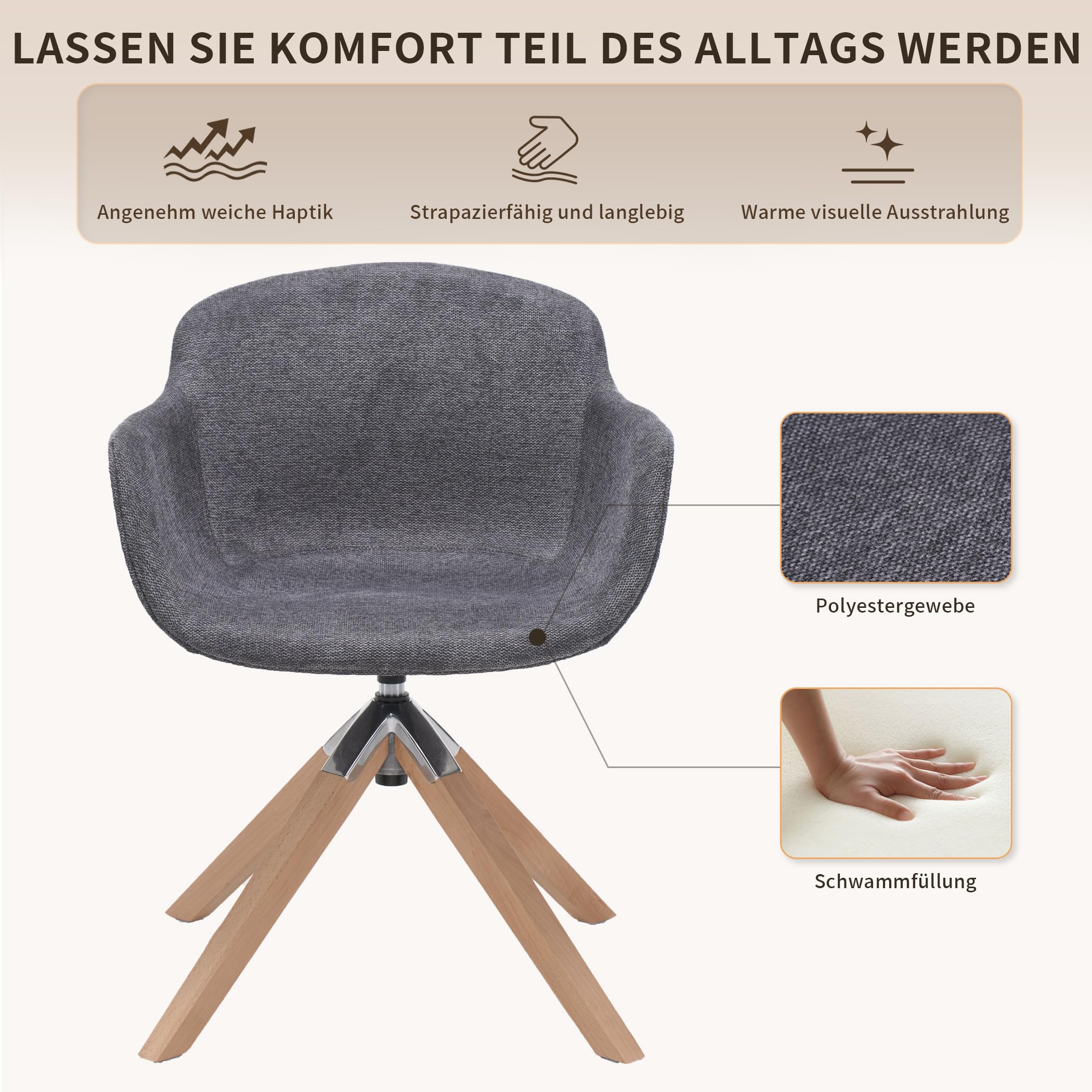 Drehbarer Esszimmerstuhl 2er-Set mit Holz/Metallrahmen