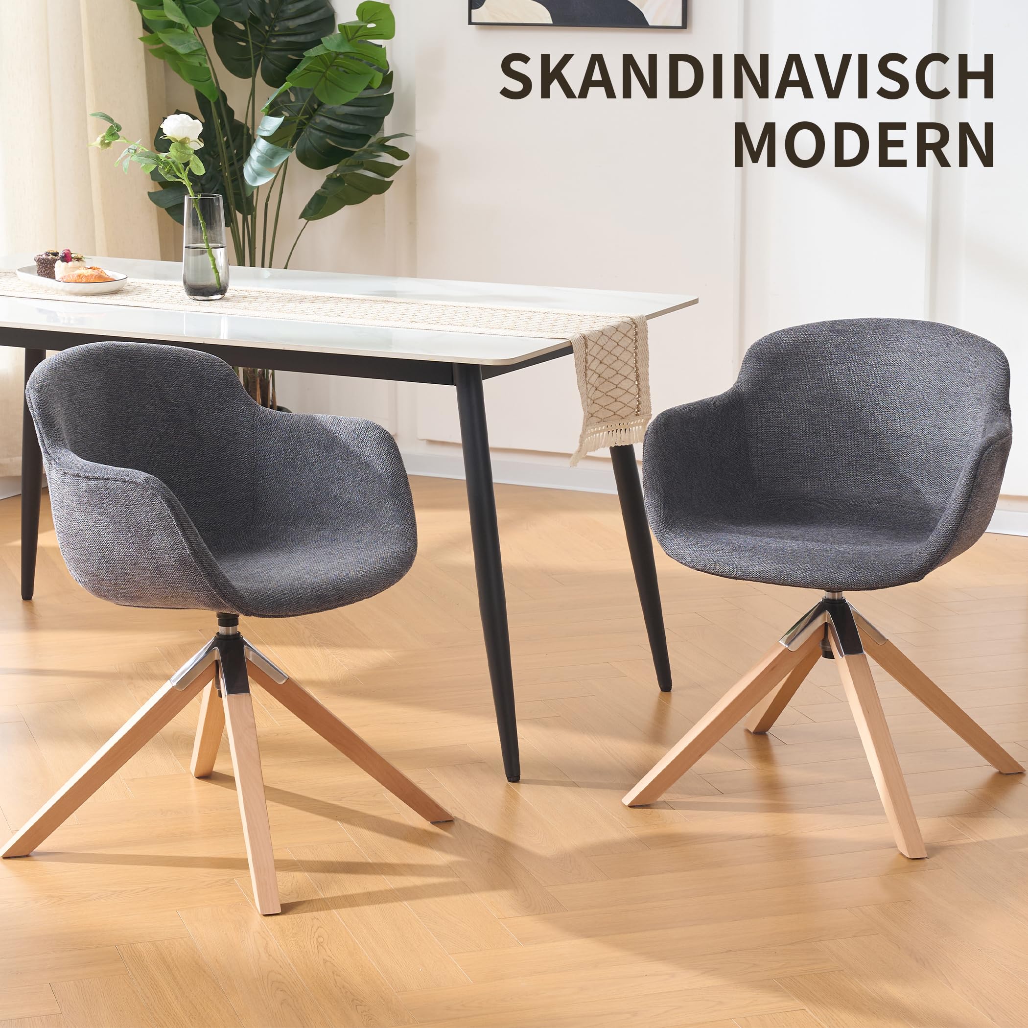 Drehbarer Esszimmerstuhl 2er-Set mit Holz/Metallrahmen