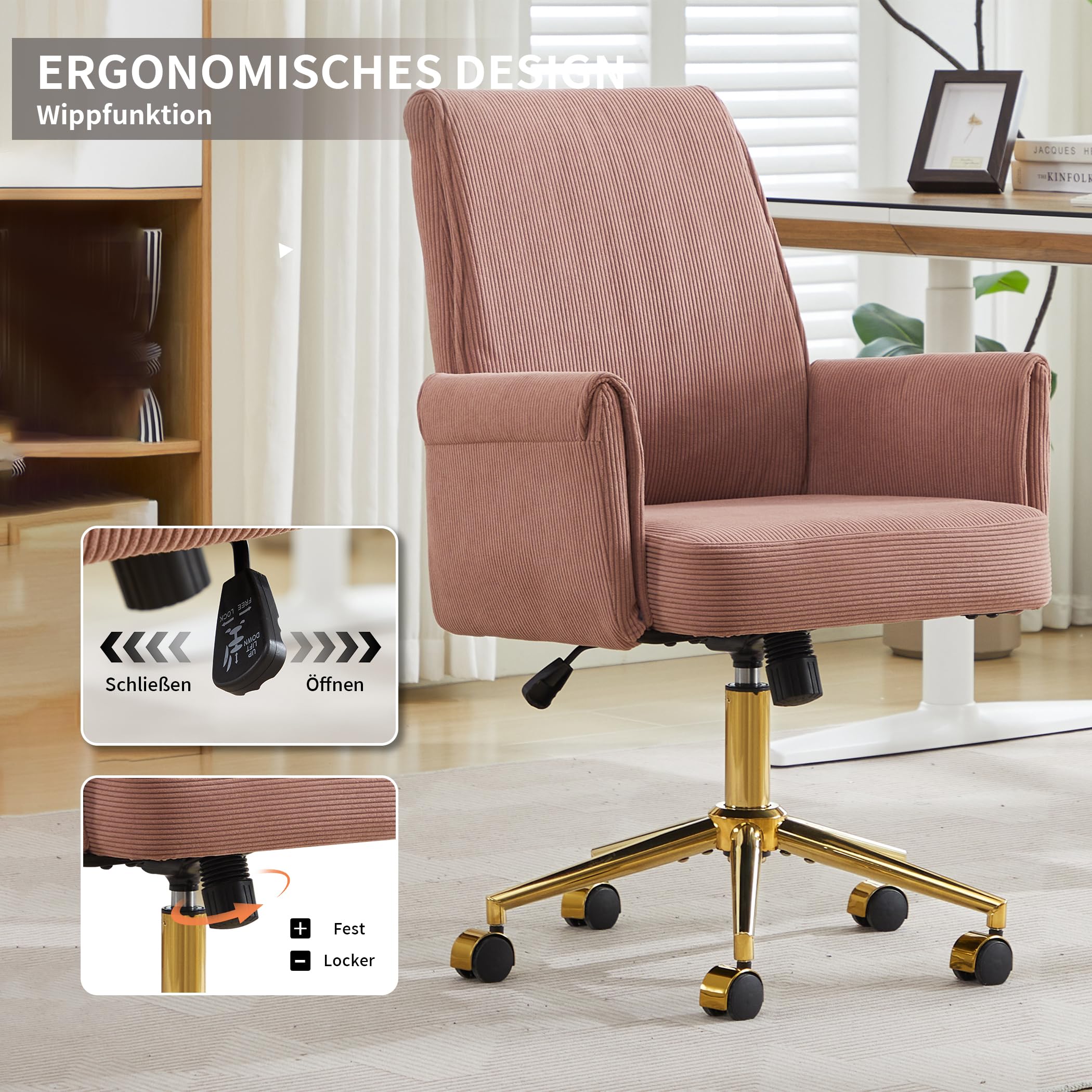 Bürostuhl aus Kordstoff drehbar mit Armlehnen