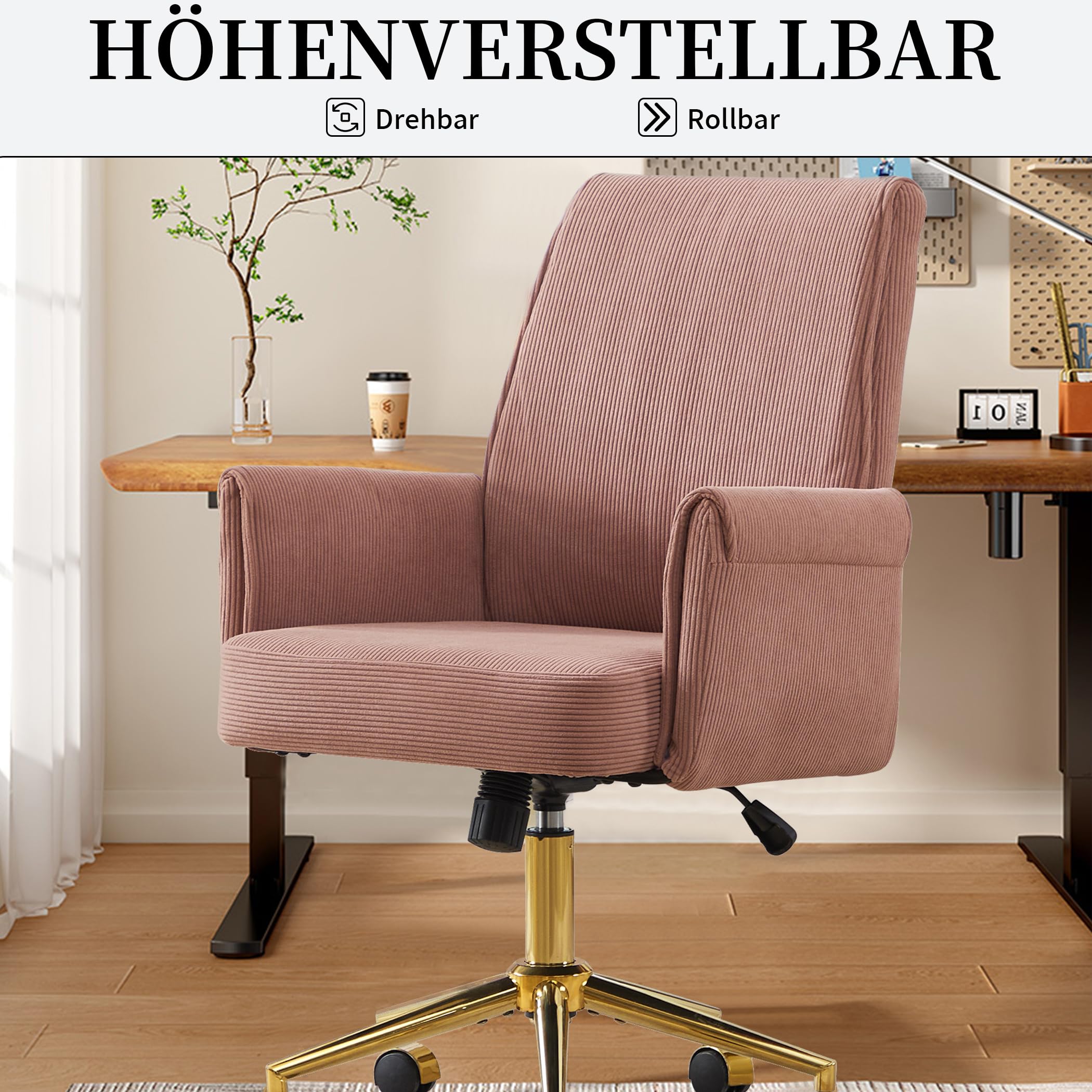 Bürostuhl aus Kordstoff drehbar mit Armlehnen