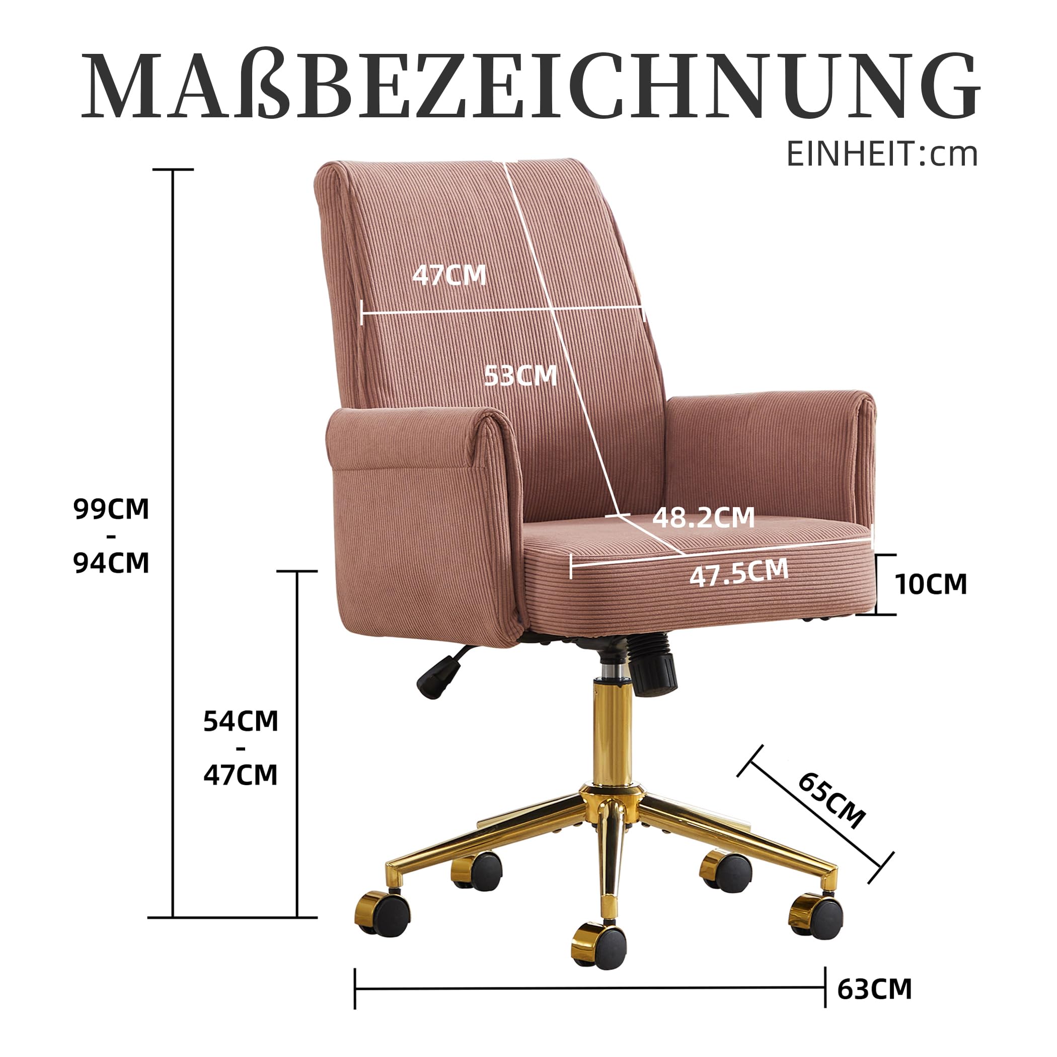 Bürostuhl aus Kordstoff drehbar mit Armlehnen