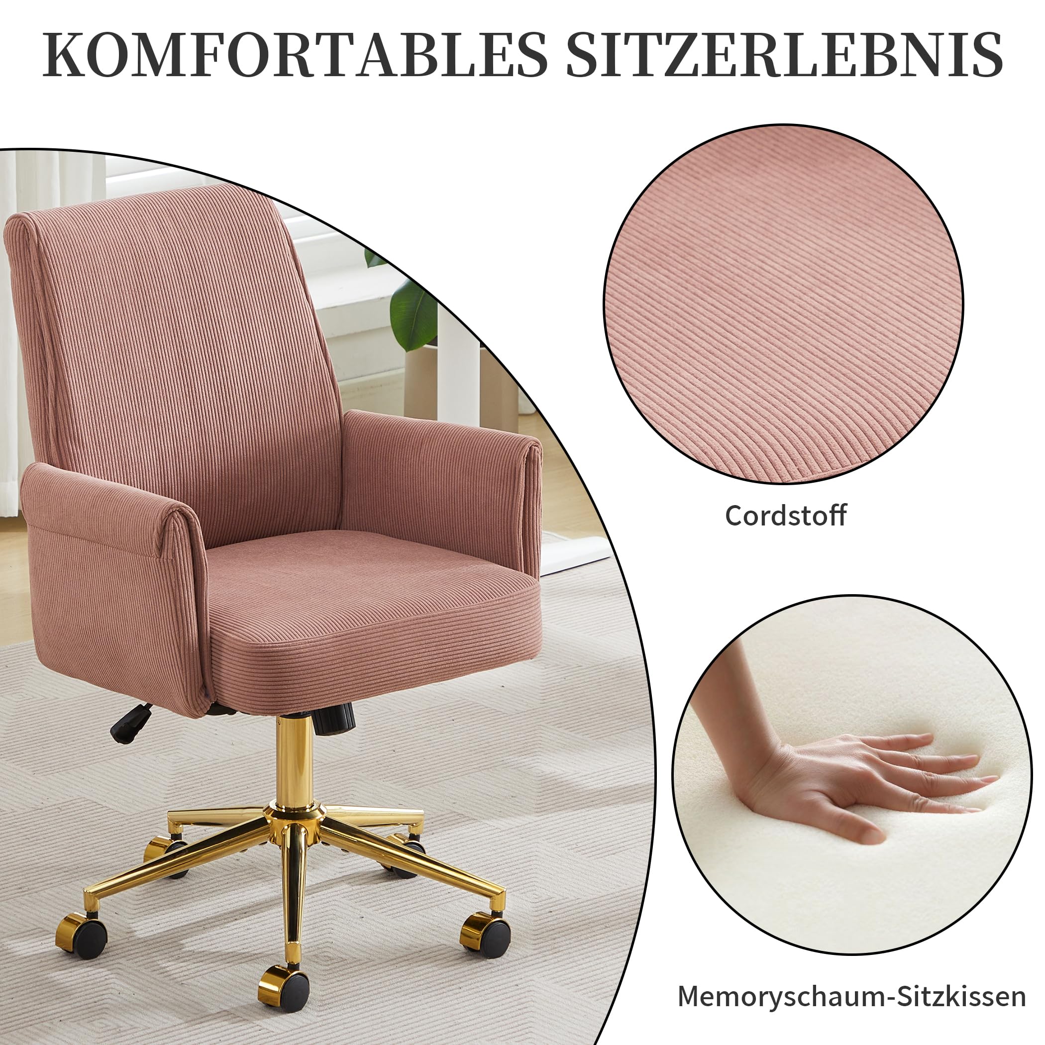 Bürostuhl aus Kordstoff drehbar mit Armlehnen