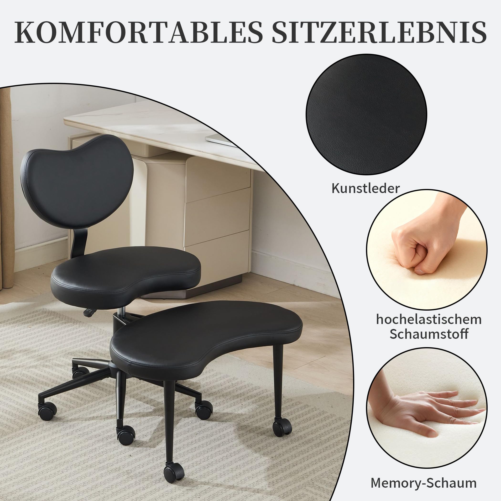 Kniestuhl Meditationsstuhl Lederoptik mit Fußhocker