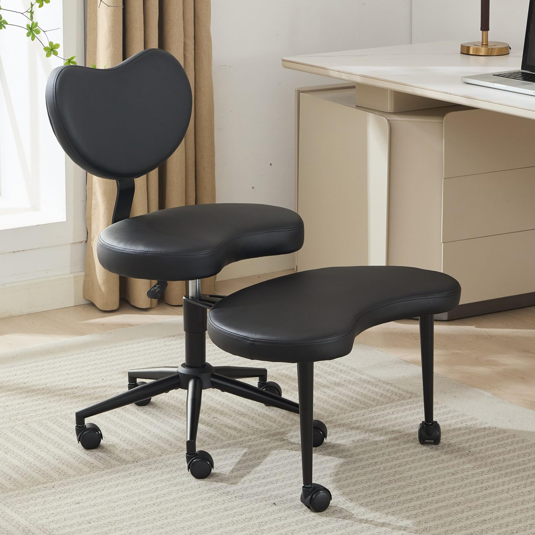 Kniestuhl Meditationsstuhl Lederoptik mit Fußhocker