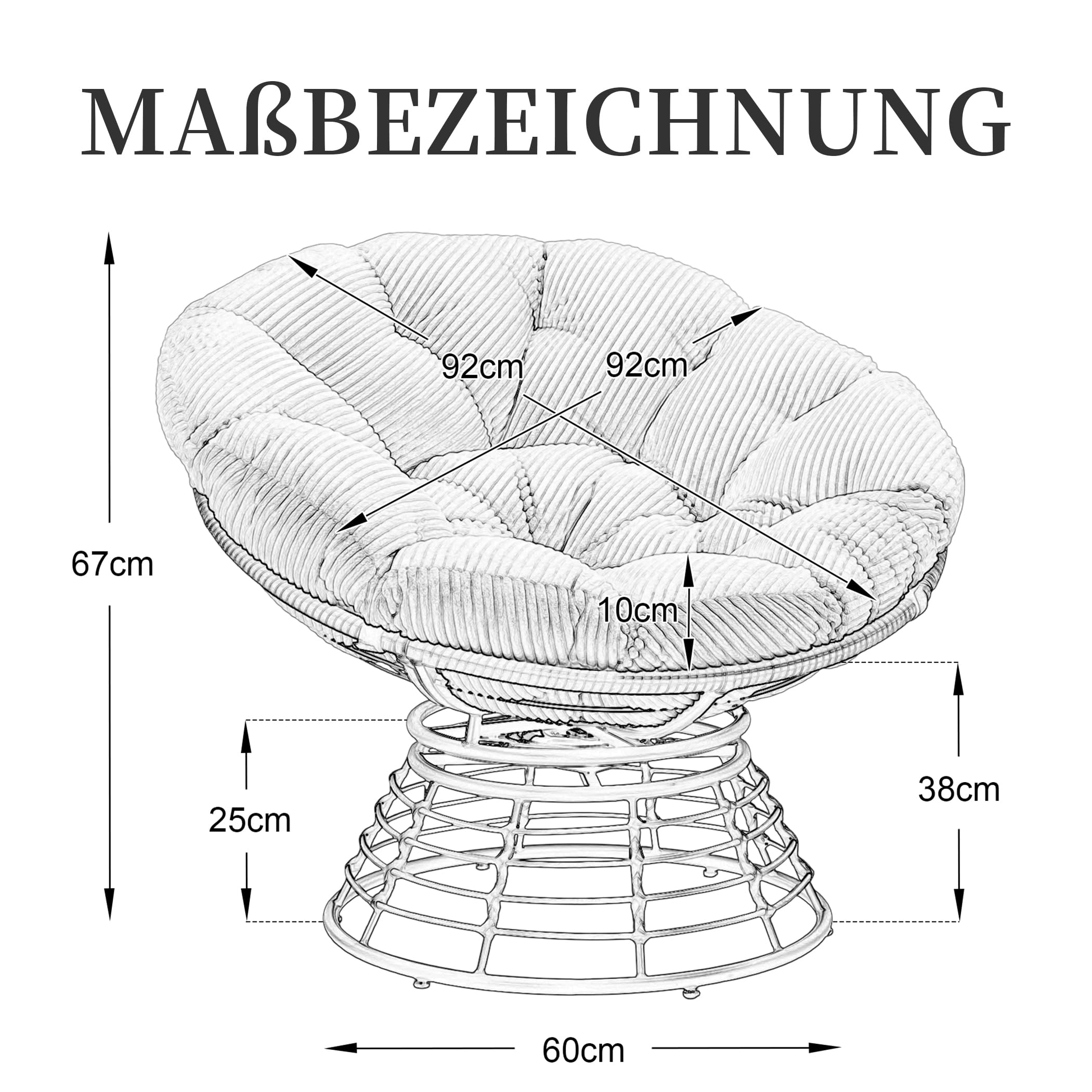 Drehbarer Papasan-Stuhl mit Stahlgestell