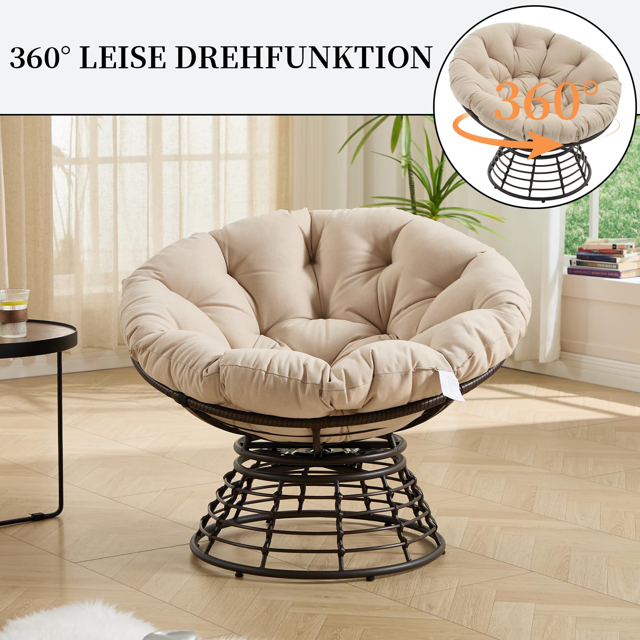 Drehbarer Papasan-Stuhl mit Stahlgestell