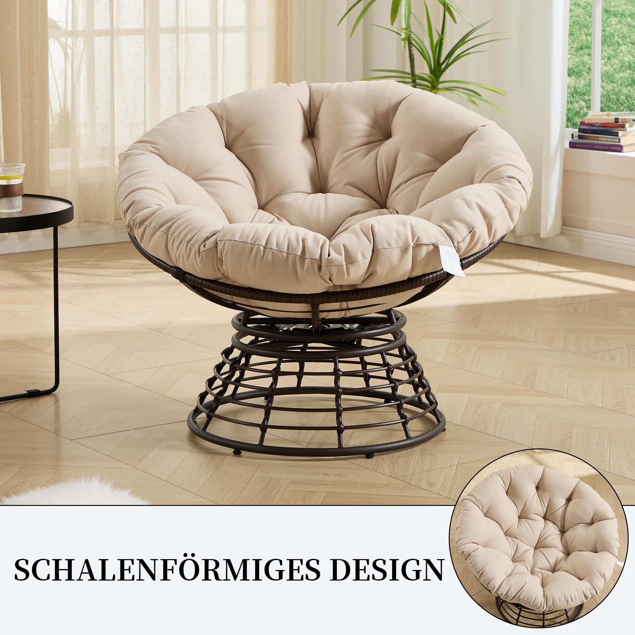 Drehbarer Papasan-Stuhl mit Stahlgestell