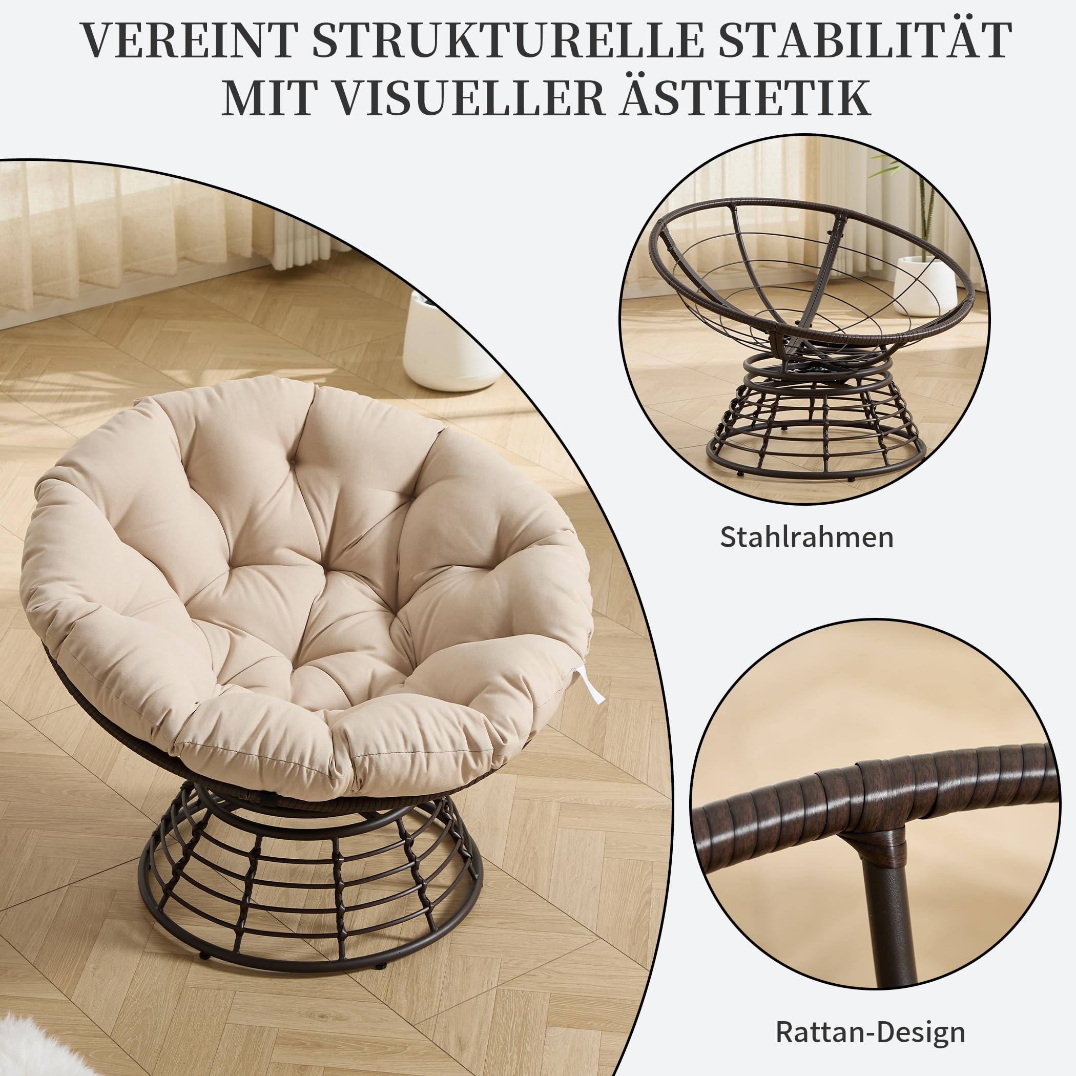 Drehbarer Papasan-Stuhl mit Stahlgestell
