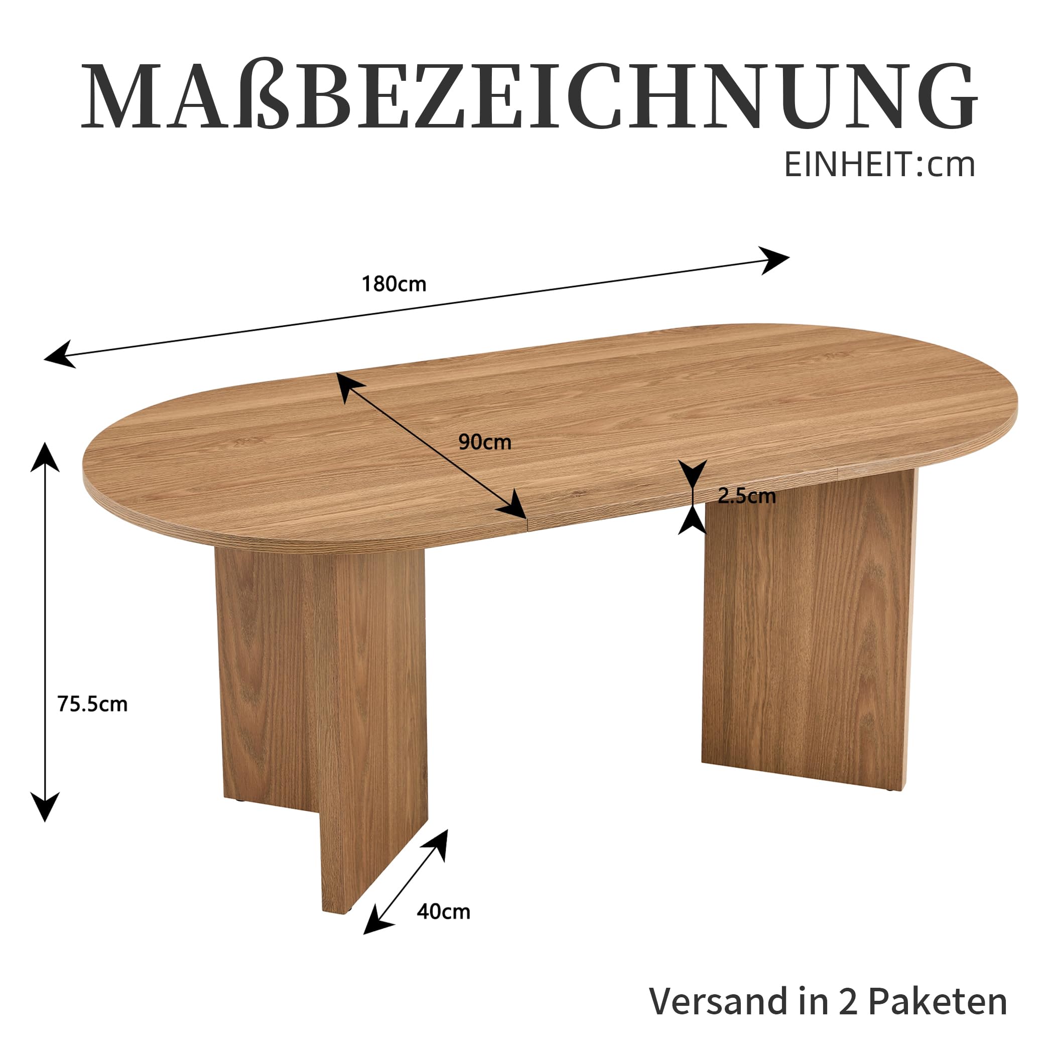Ovaler Esstisch mit 180cm Tischplatte für 4–6 Personen