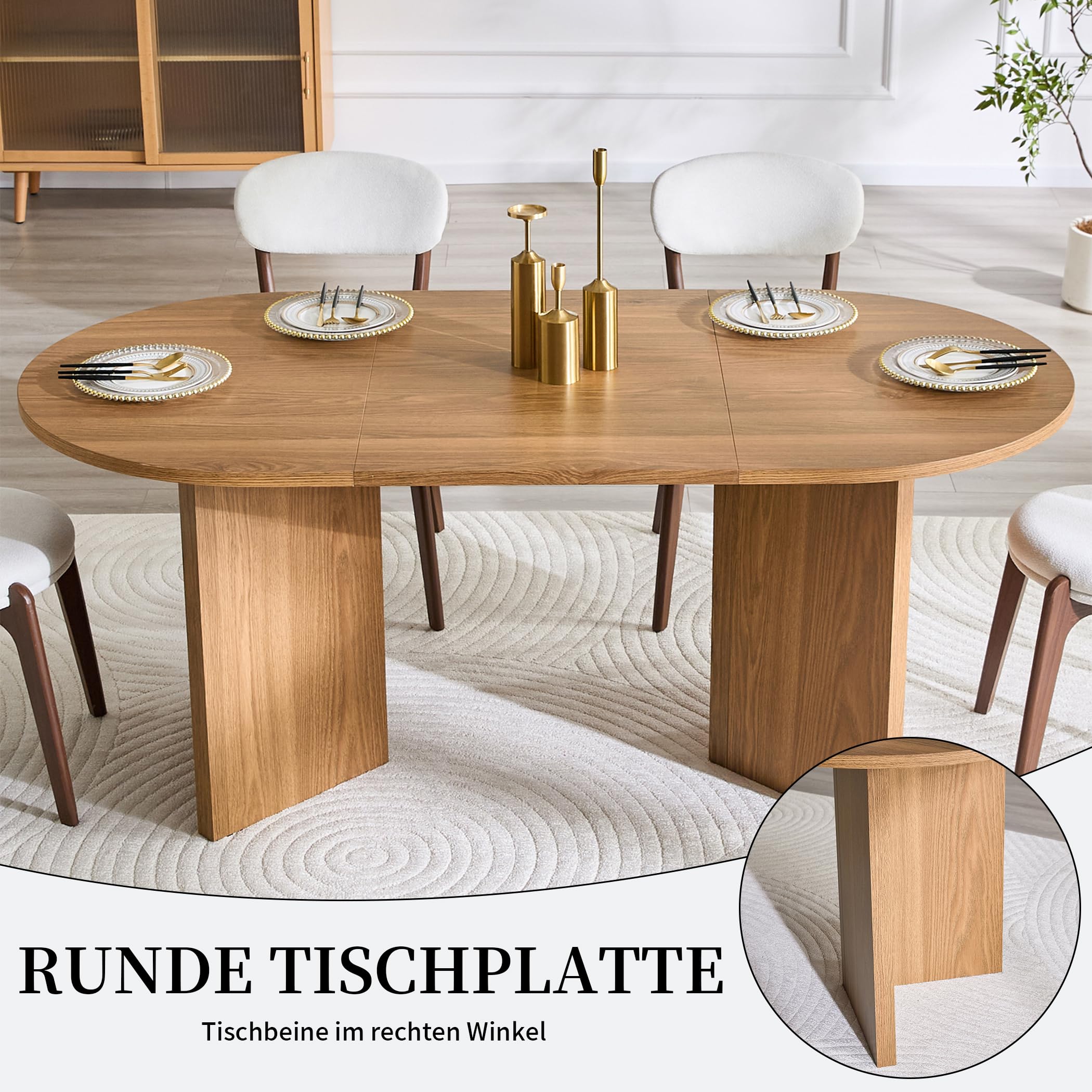 Ovaler Esstisch mit 180cm Tischplatte für 4–6 Personen