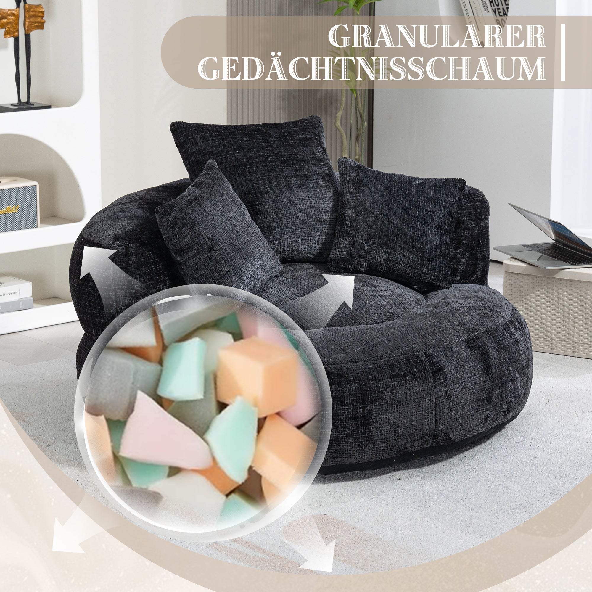 Sitzsack mit Unterstützend Rückenlehne und 3 Kissen
