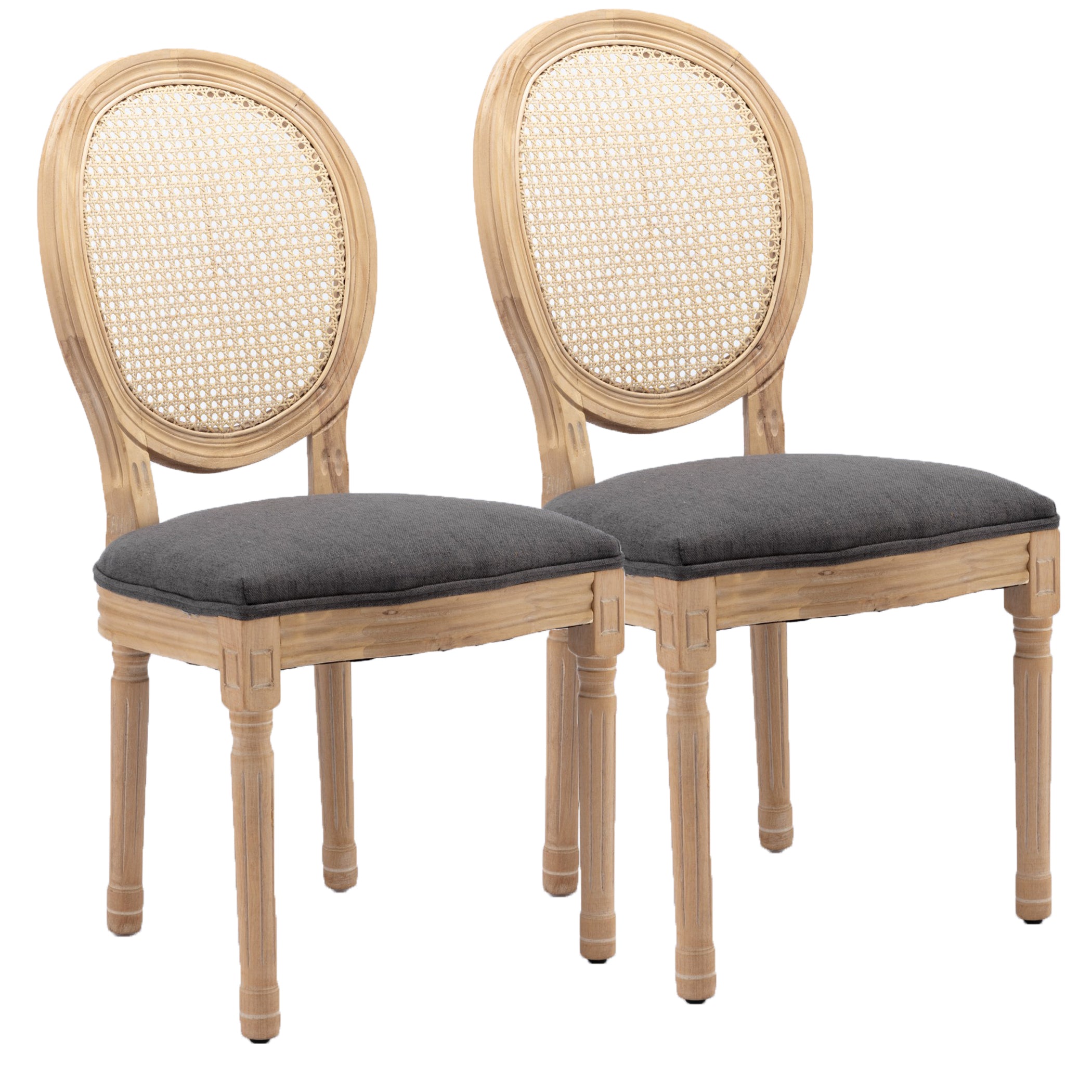 Esszimmerstühle 2er Set mit Rattan-Rückenlehne