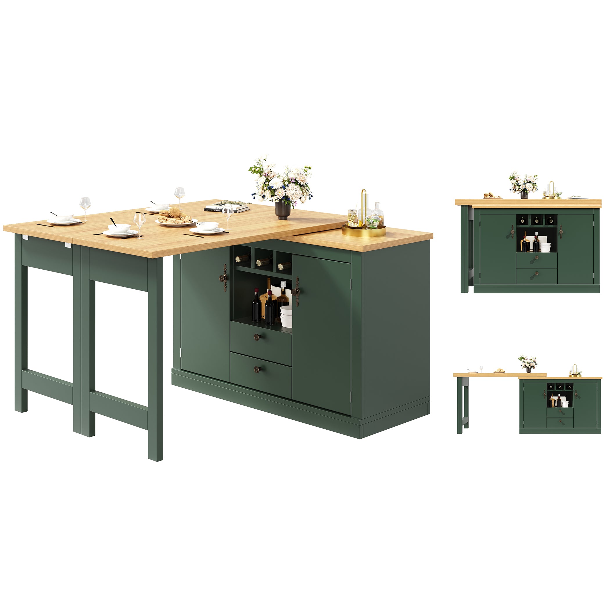 Ausziehbarer Bartisch mit 360° Drehfunktion und Stauraum, von 120-180cm