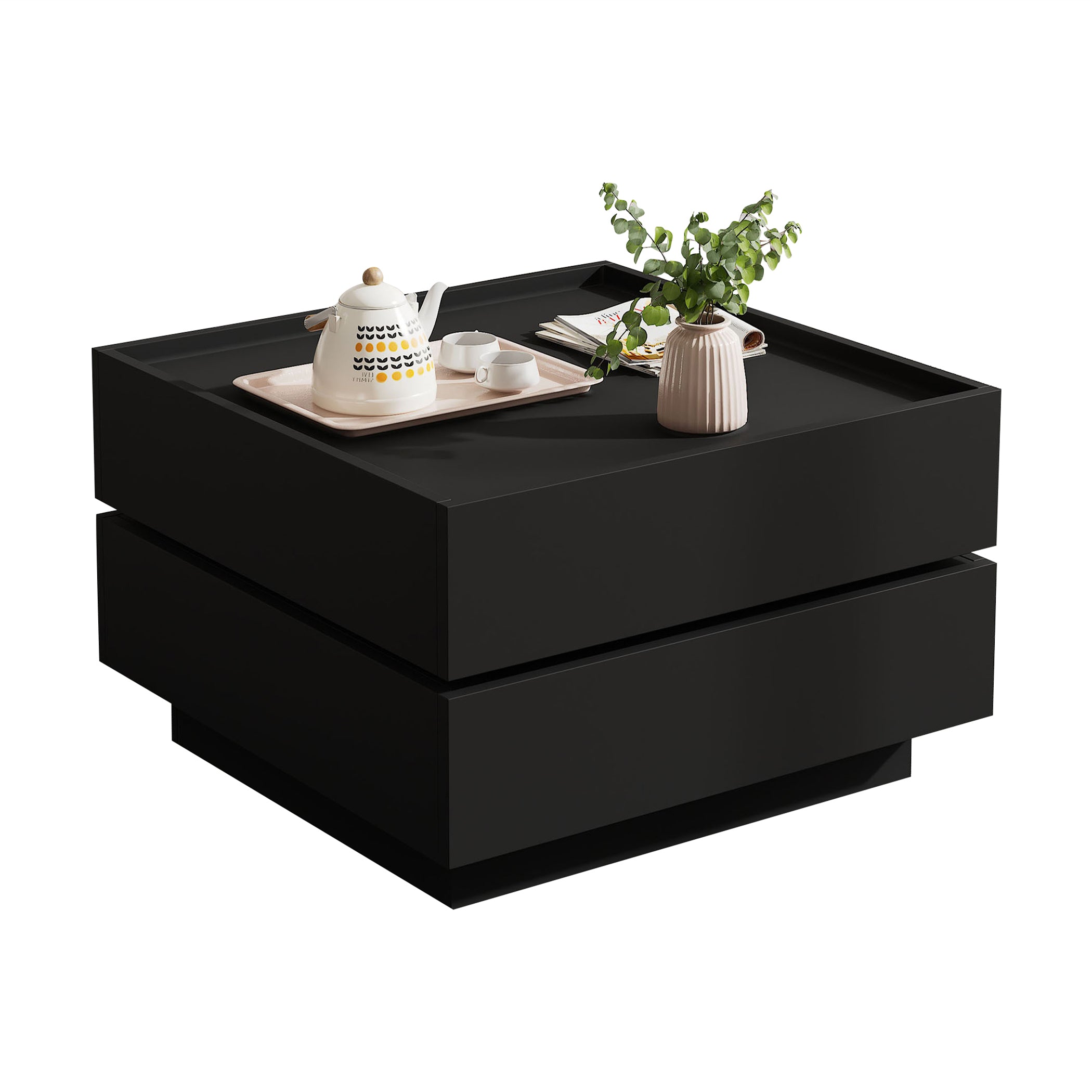 360° Drehbare Couchtisch mit 2 Schubladen