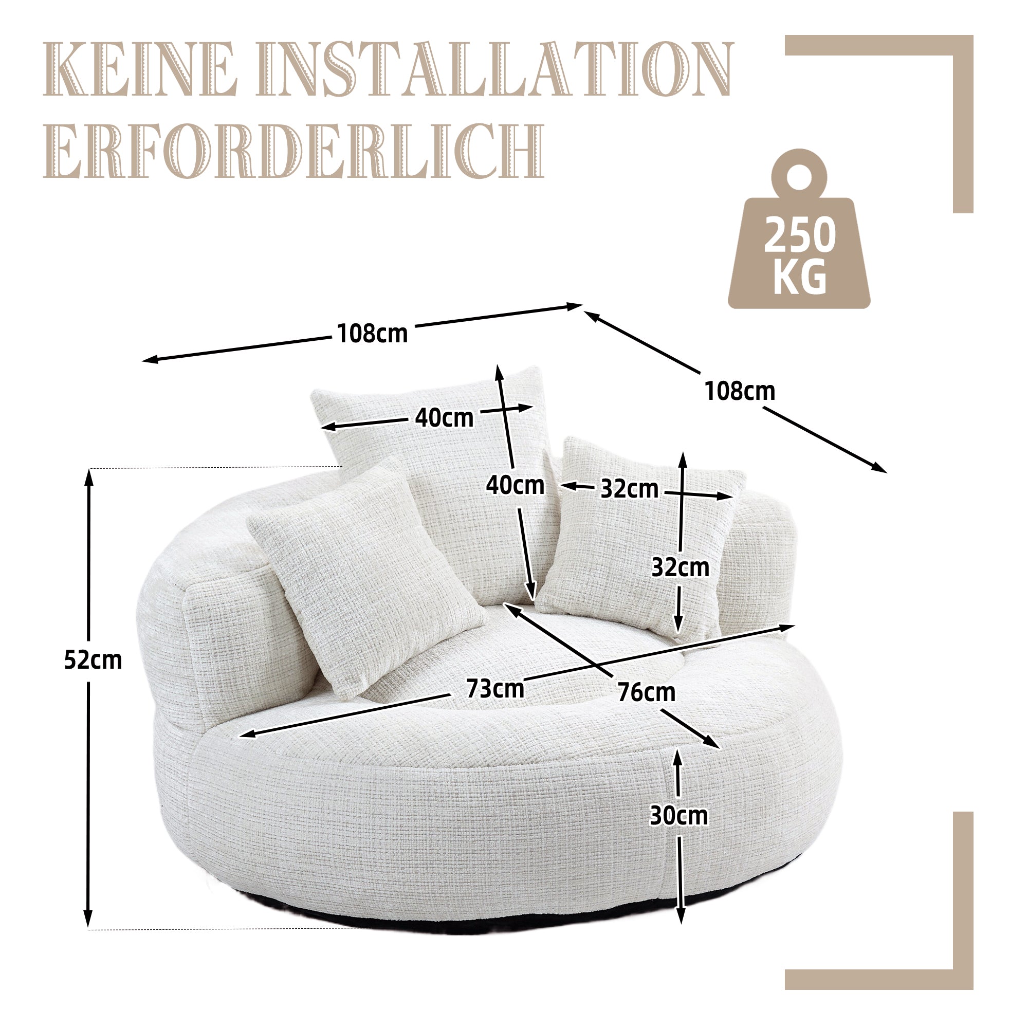 Sitzsack mit Unterstützend Rückenlehne und 3 Kissen