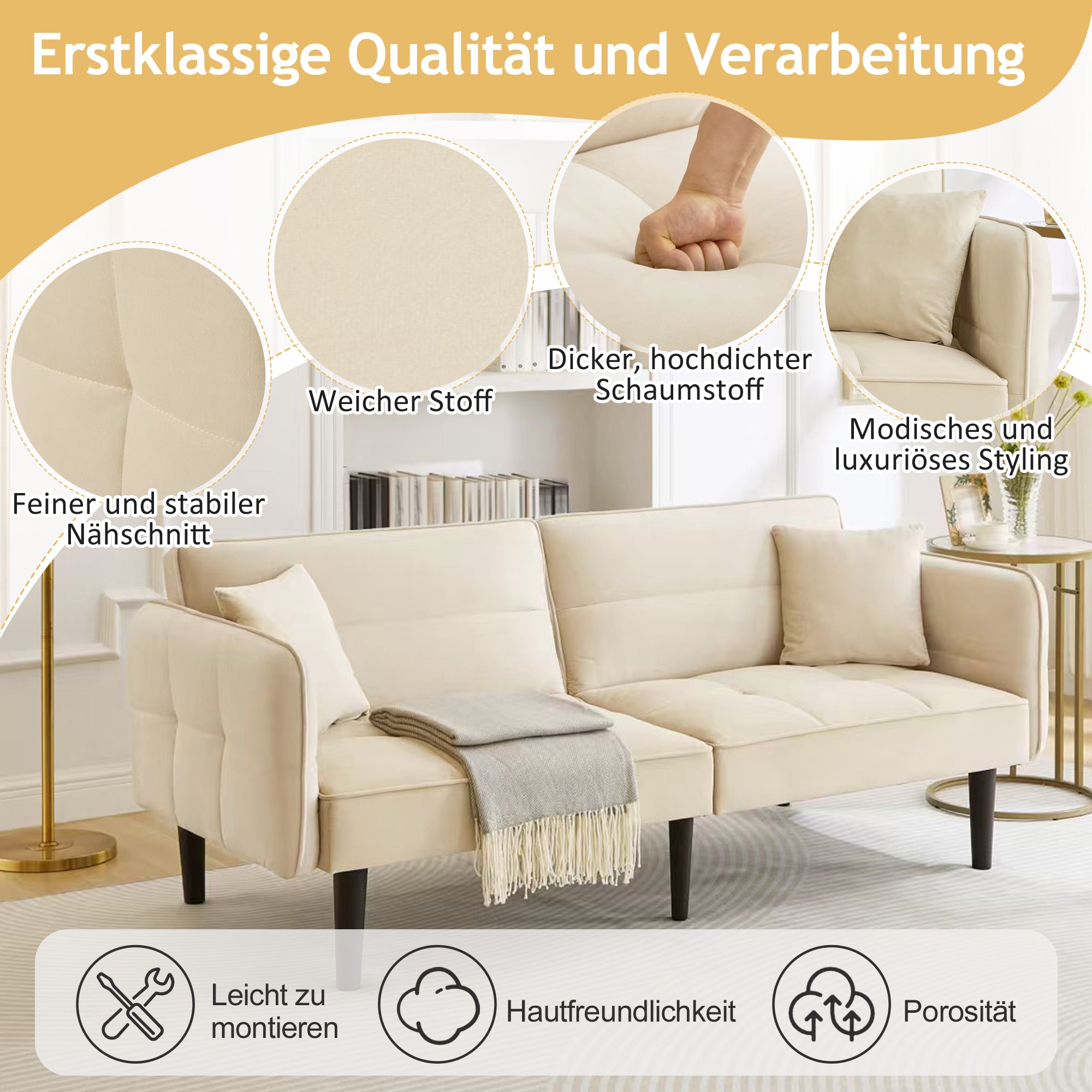 2-in-1 Verstellbares Schlafsofa mit 3 Liegepositionen