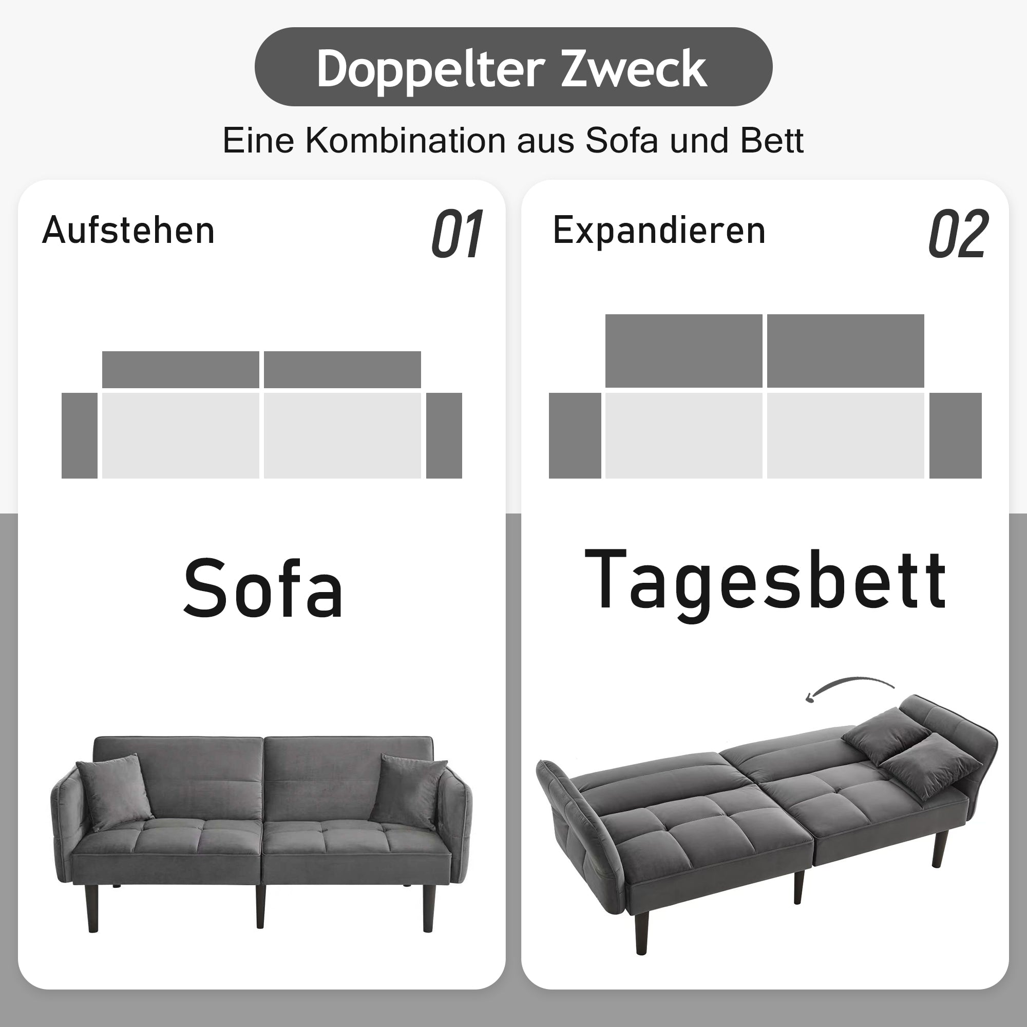 2-in-1 Verstellbares Schlafsofa mit 3 Liegepositionen