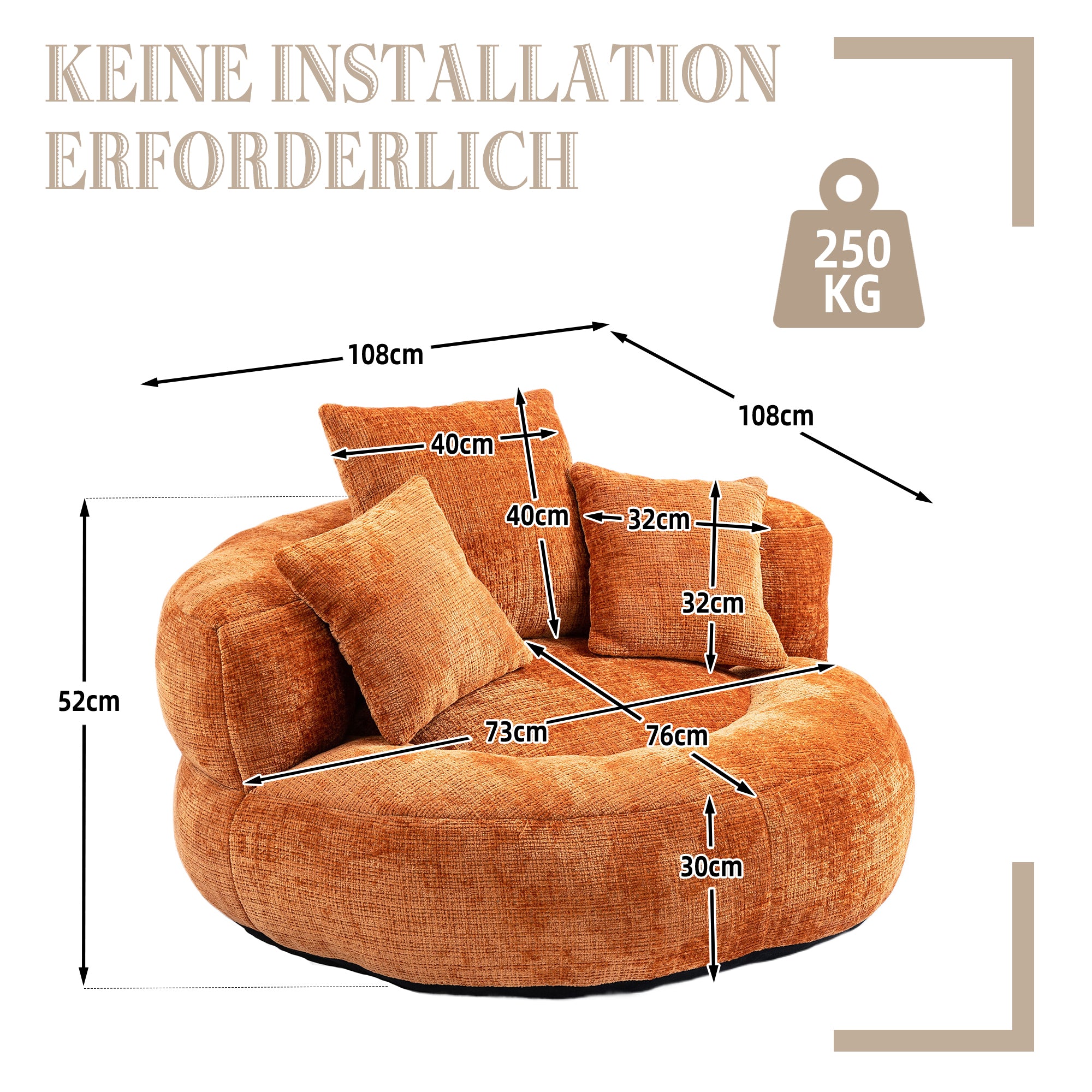 Sitzsack mit Unterstützend Rückenlehne und 3 Kissen