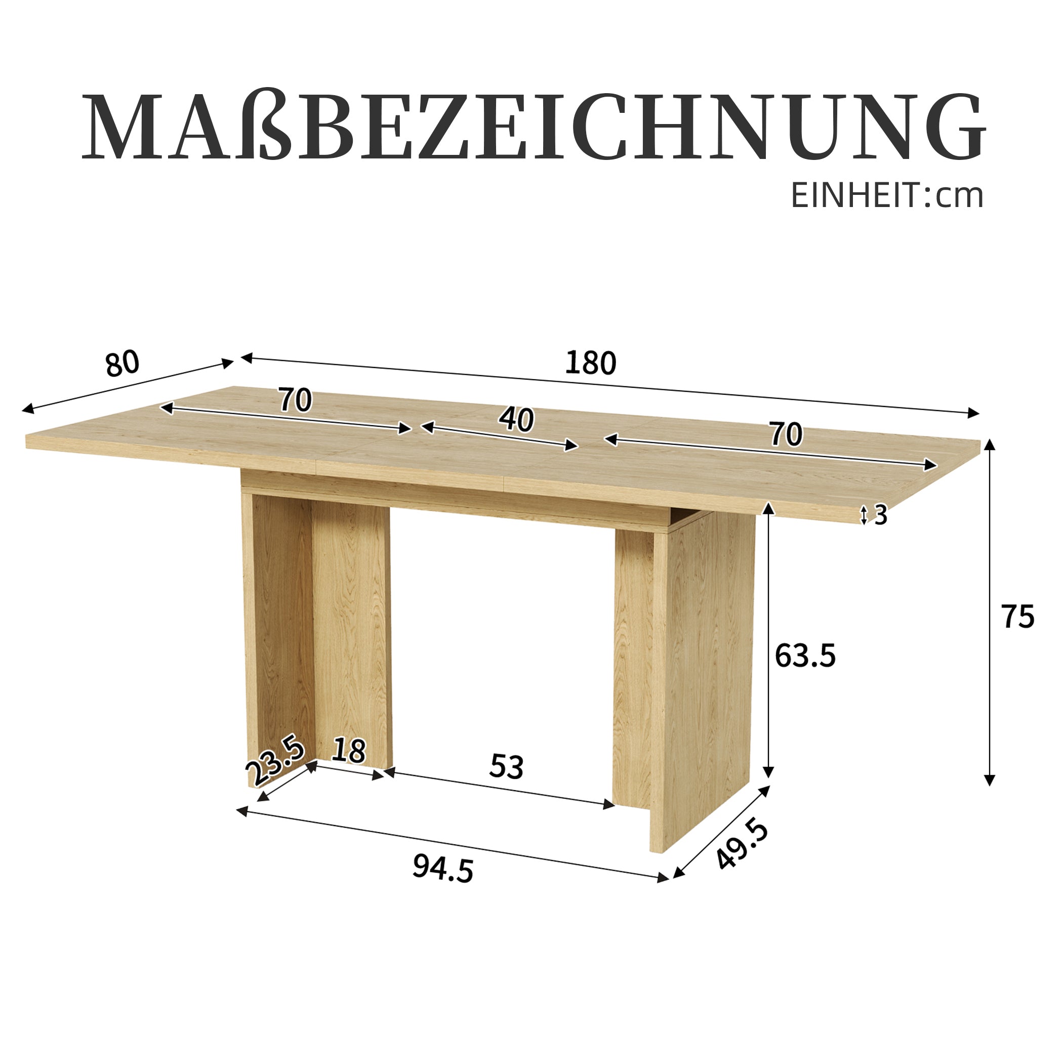 Ausziehbarer Esstisch für 6-8 Personen, 140(180)*80 cm