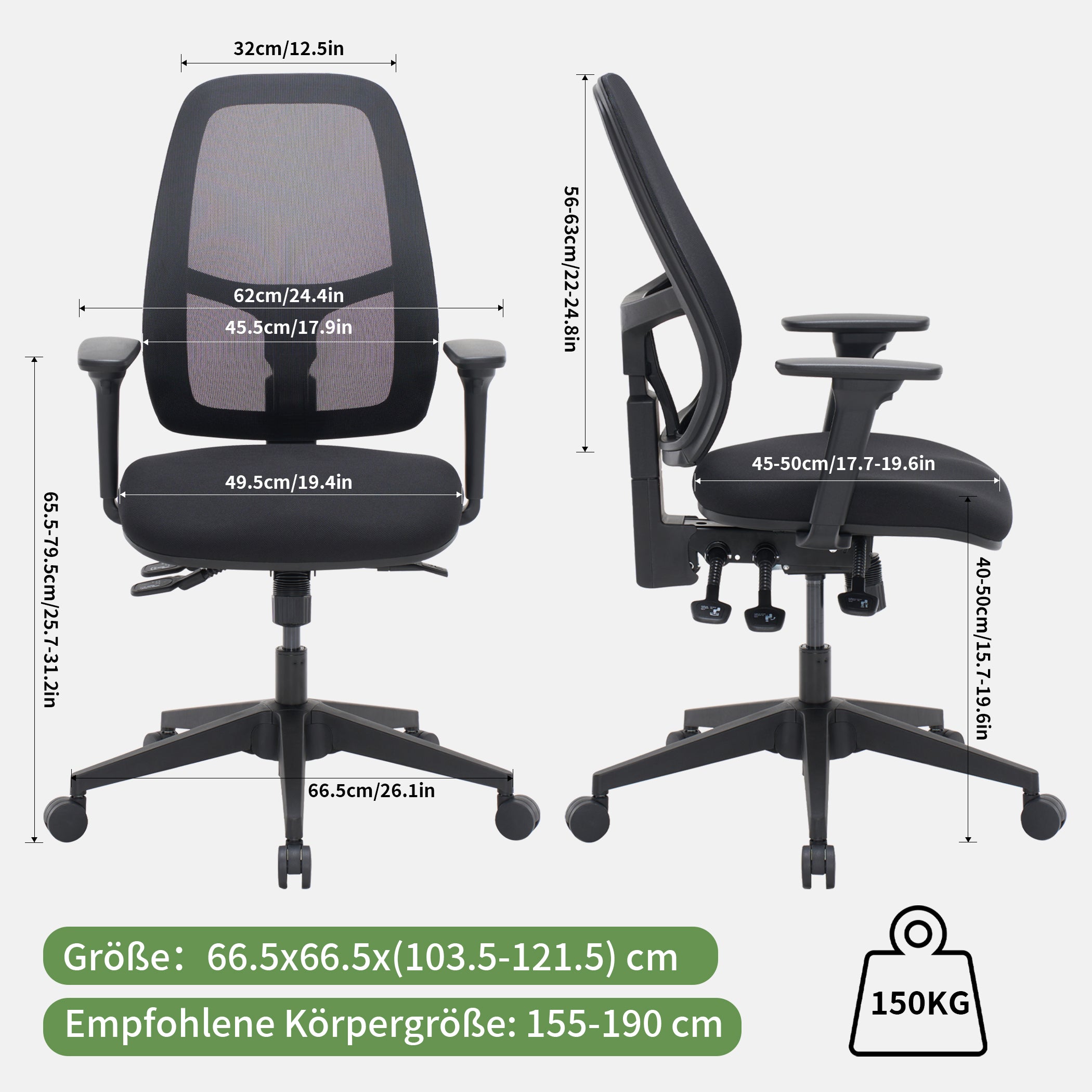 Ergonomischer Bürostuhl mit verstellbare Sitztiefe