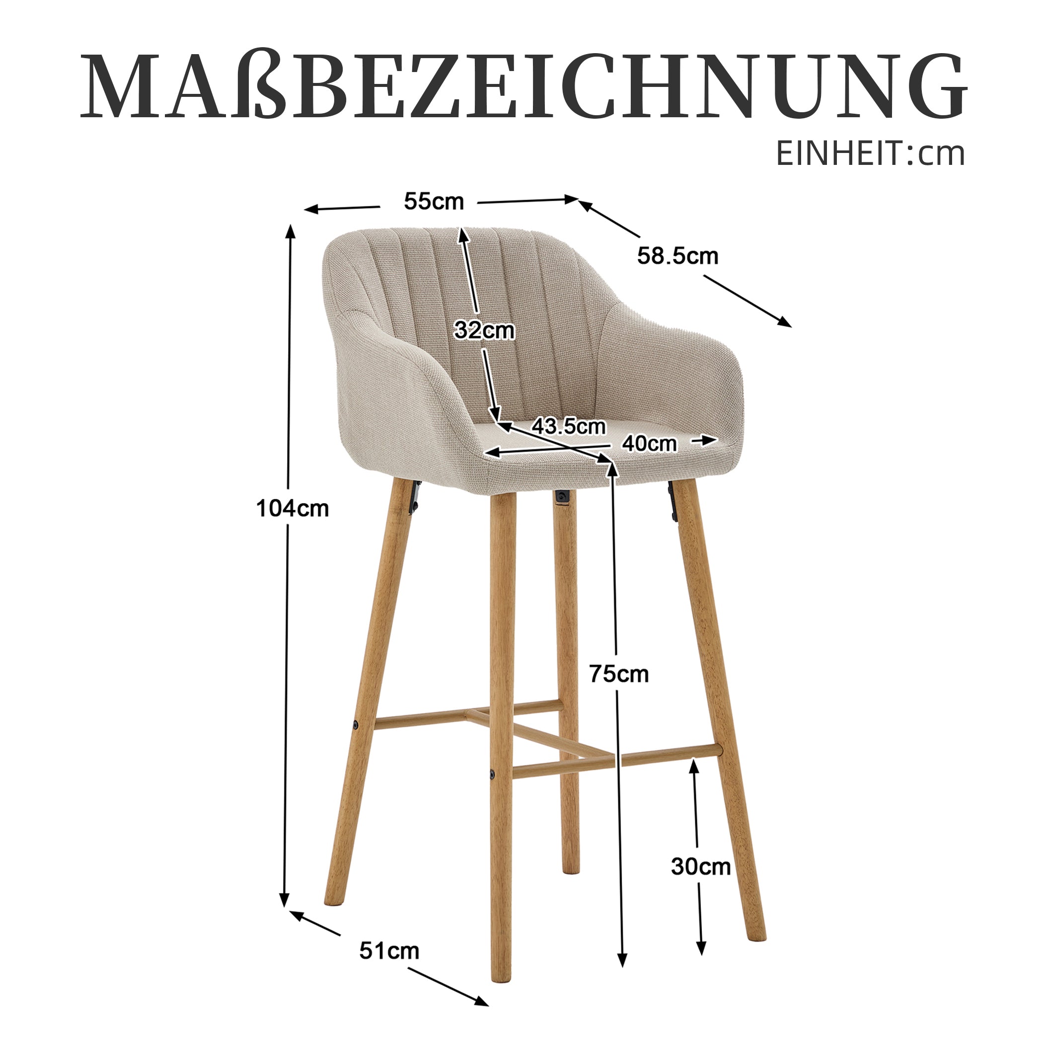 2er Set Barstühle aus Leinenstoff