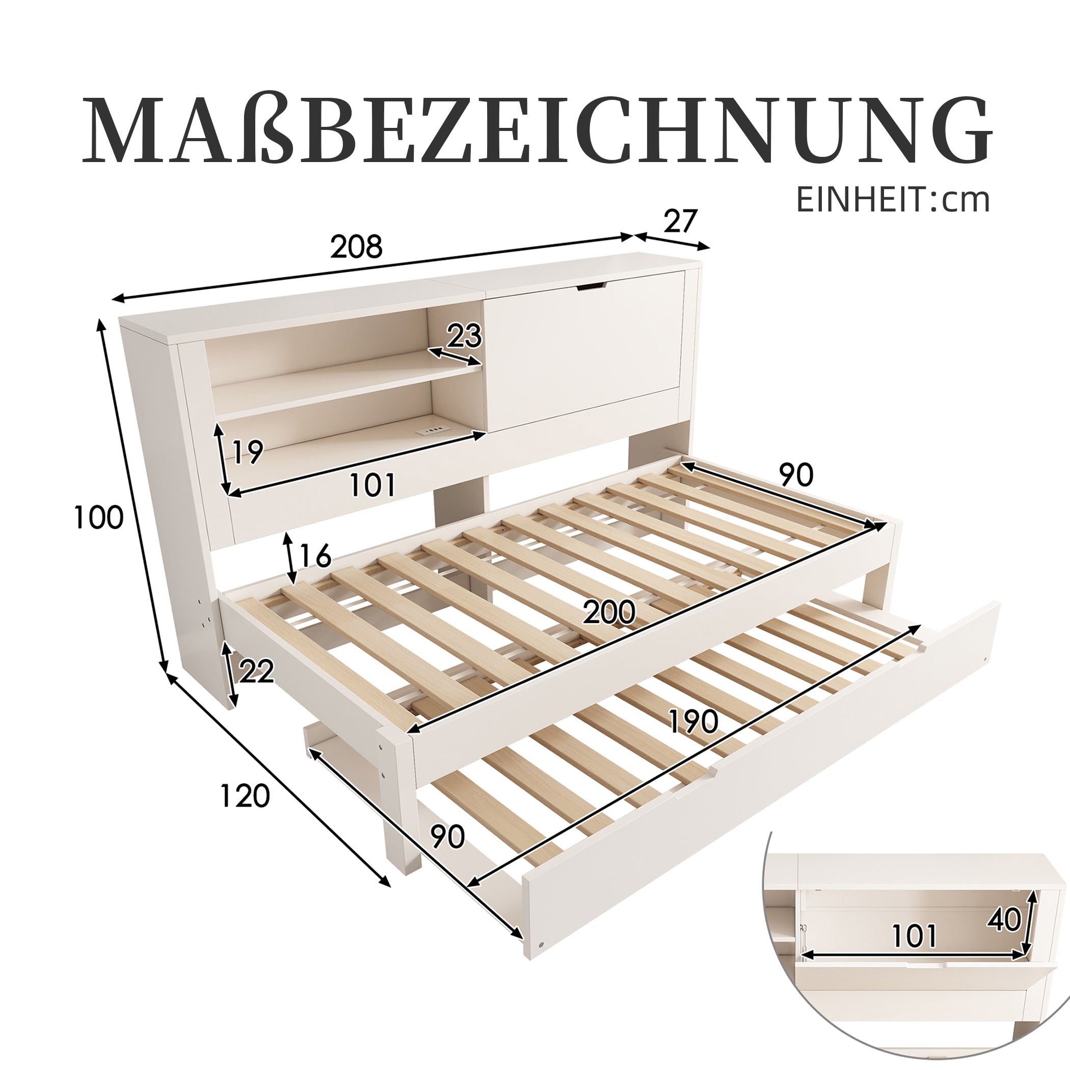 Daybett Holzbett mit Ausziehbett