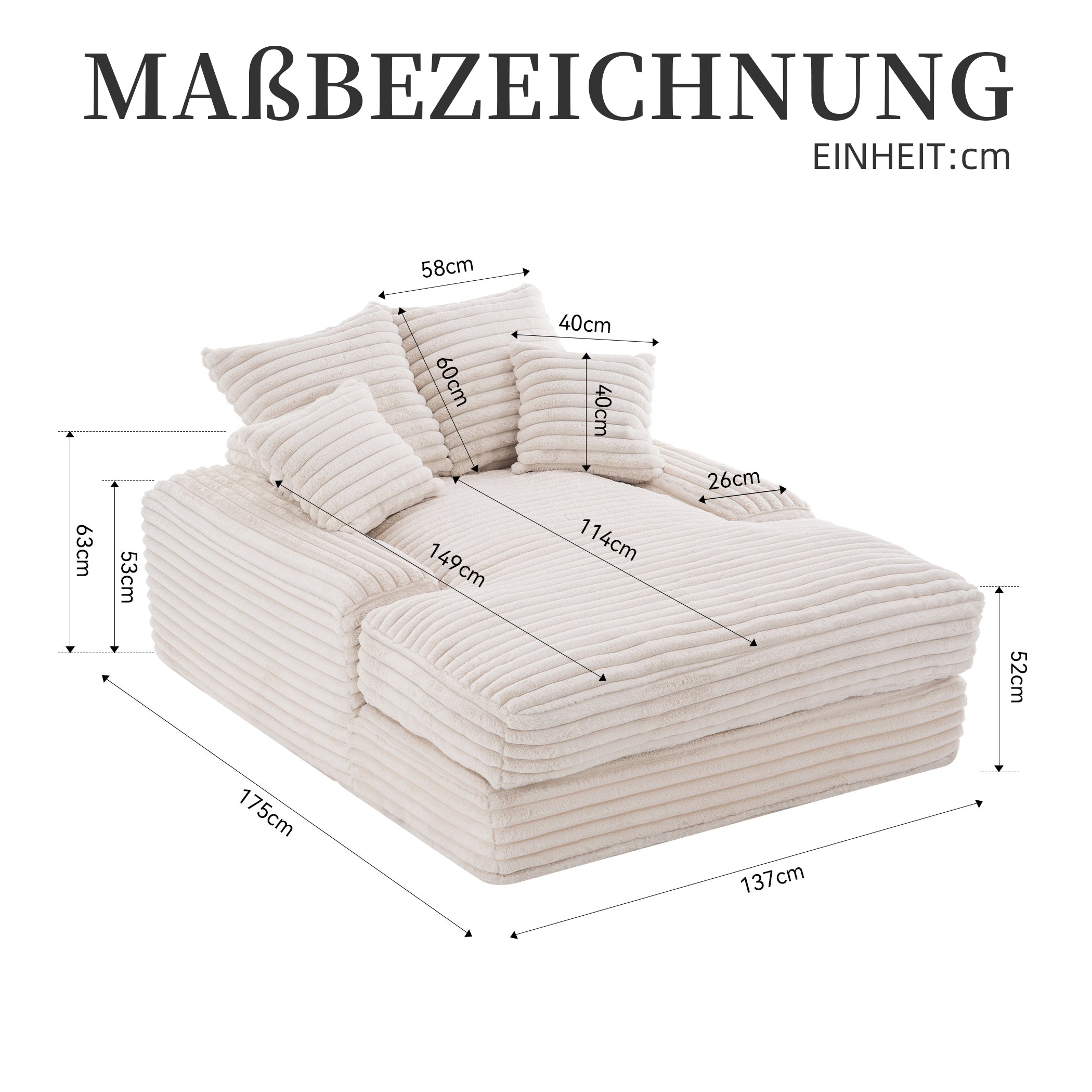 Schlafsofa Kordstoff mit 4 Abnehmbaren Kissen