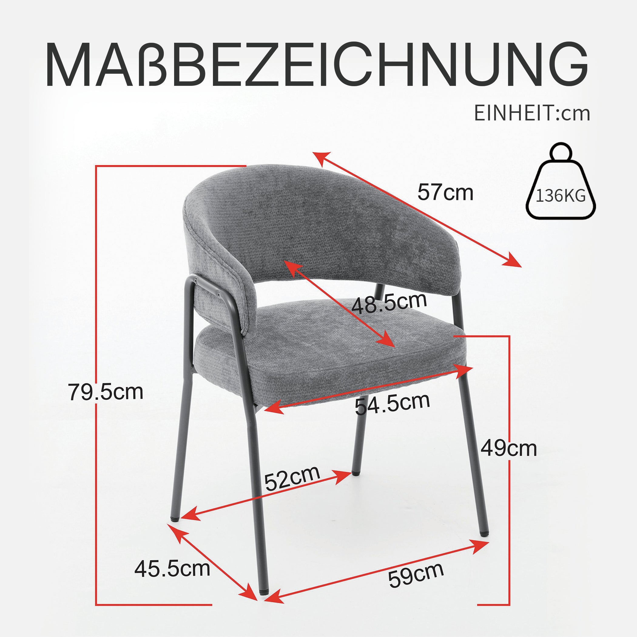 Esszimmerstuhl mit Armlehnen - Gepolstert Metallrahmen