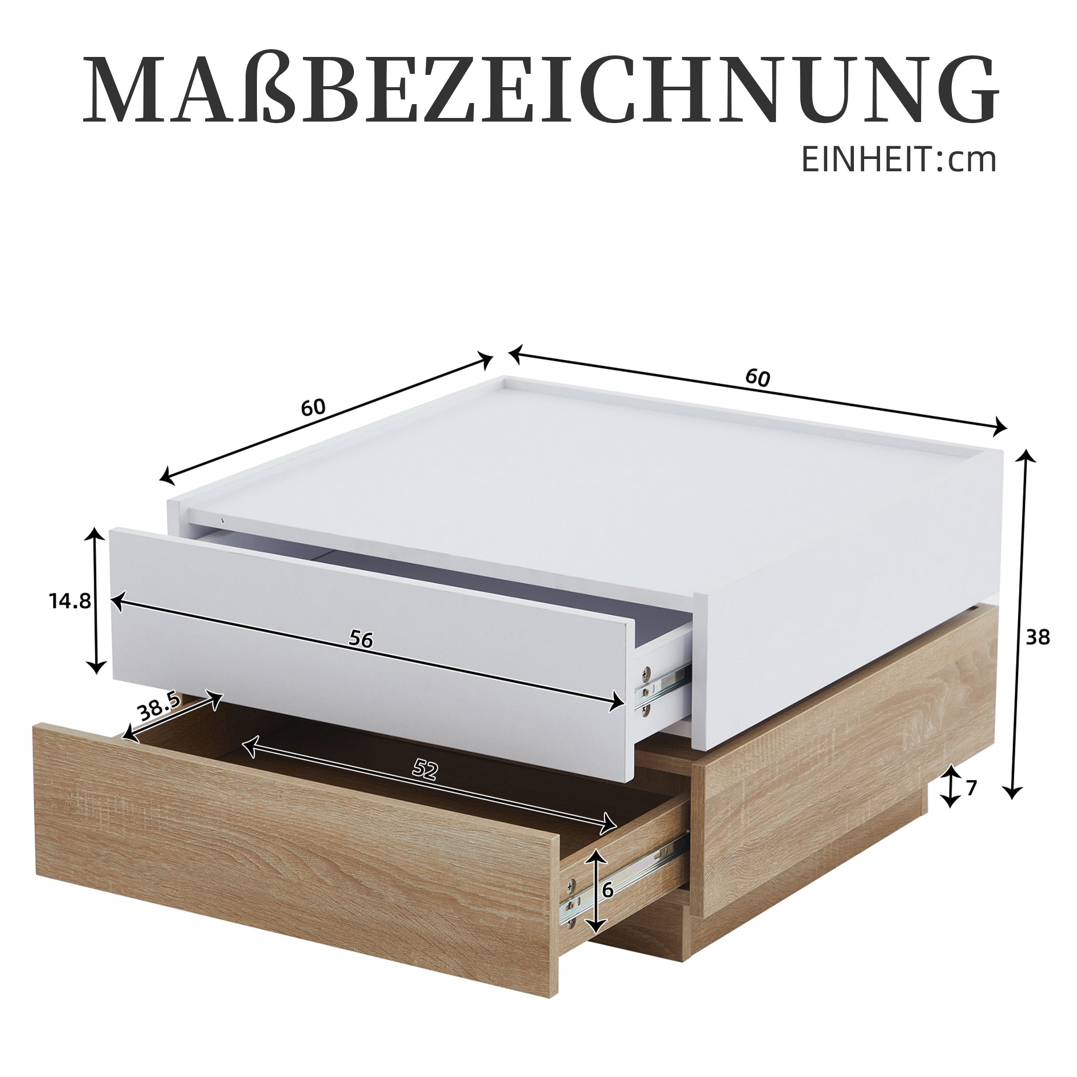 360° Drehbare Couchtisch mit 2 Schubladen
