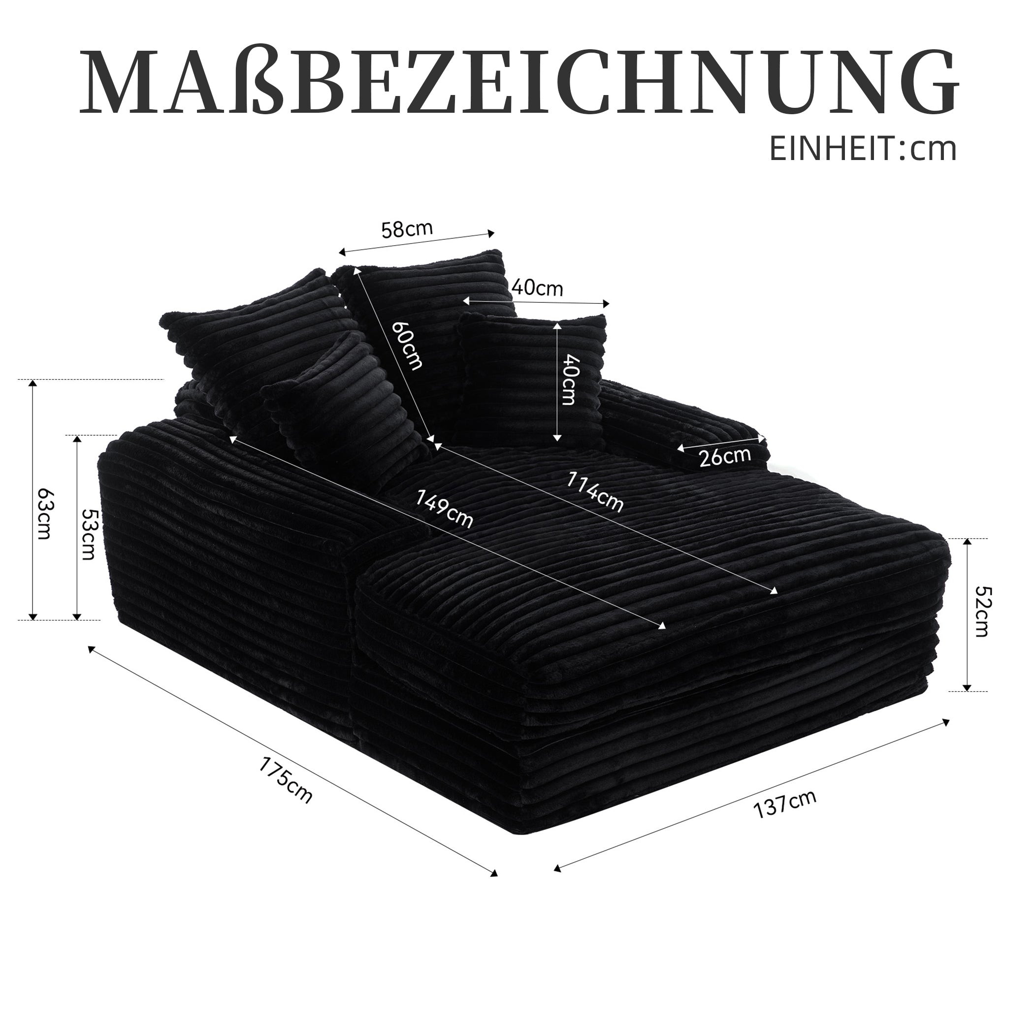 Schlafsofa Kordstoff mit 4 Abnehmbaren Kissen