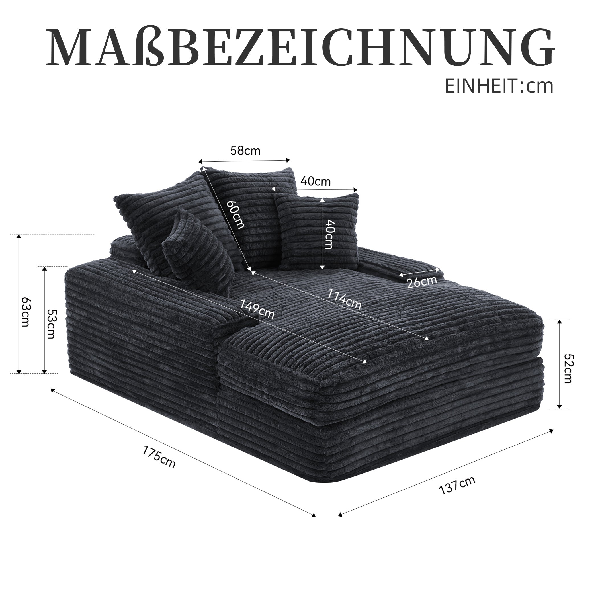 Schlafsofa Kordstoff mit 4 Abnehmbaren Kissen