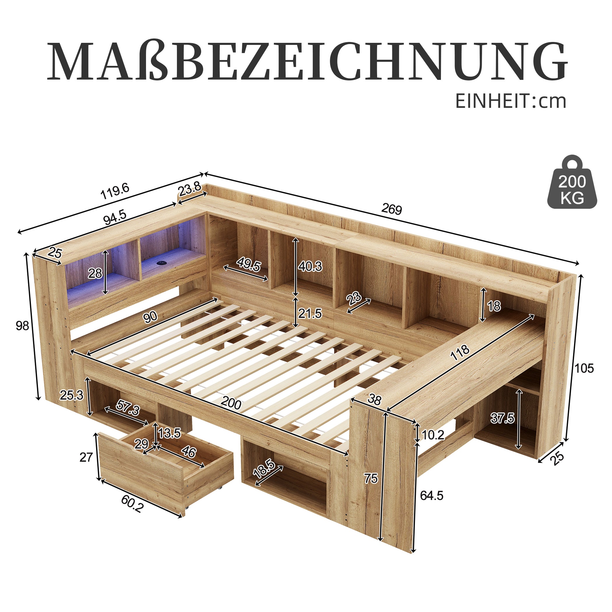 Daybett Holzbett mit Stauraum