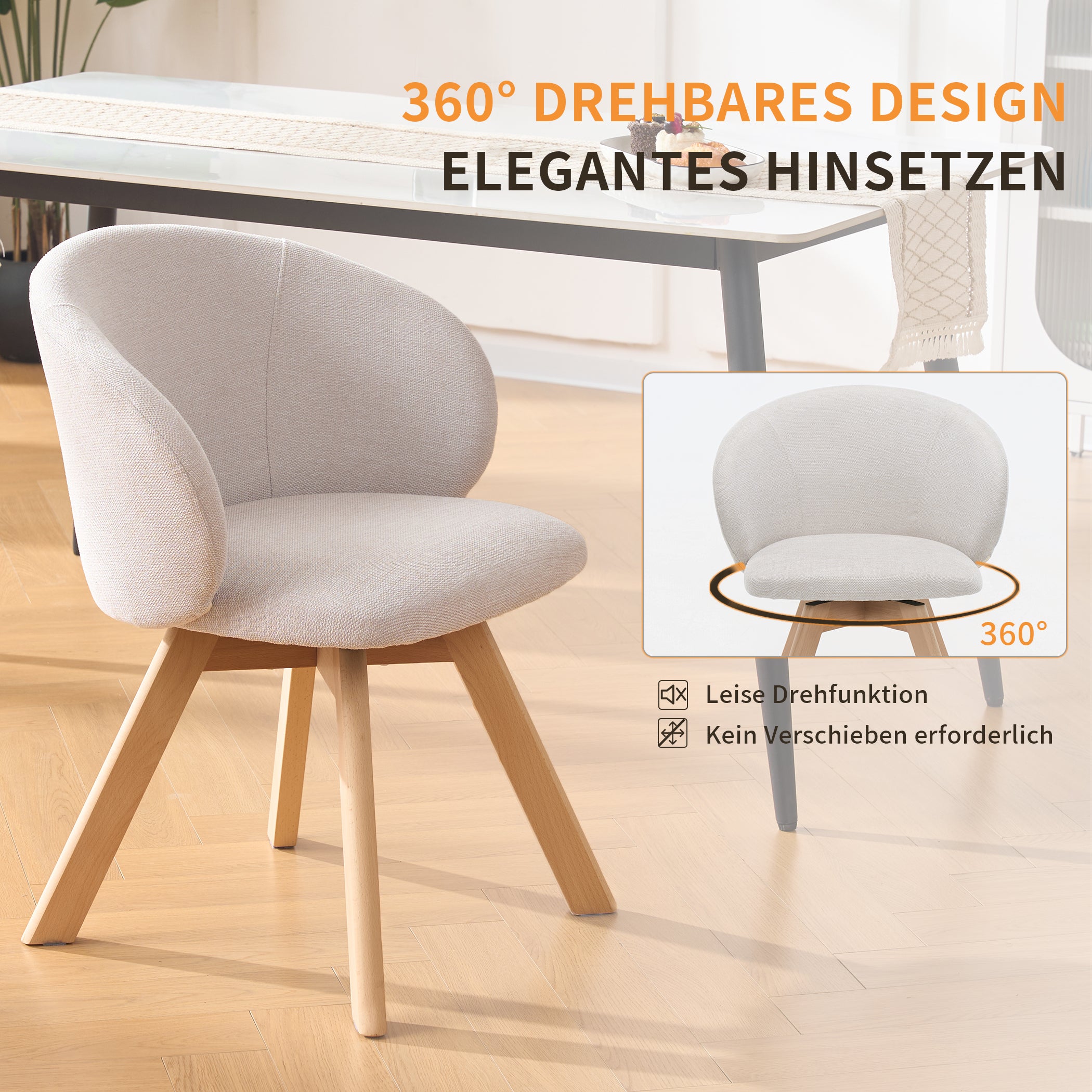 Drehbarer Esszimmerstuhl 2er-Set mit Holzbeinen
