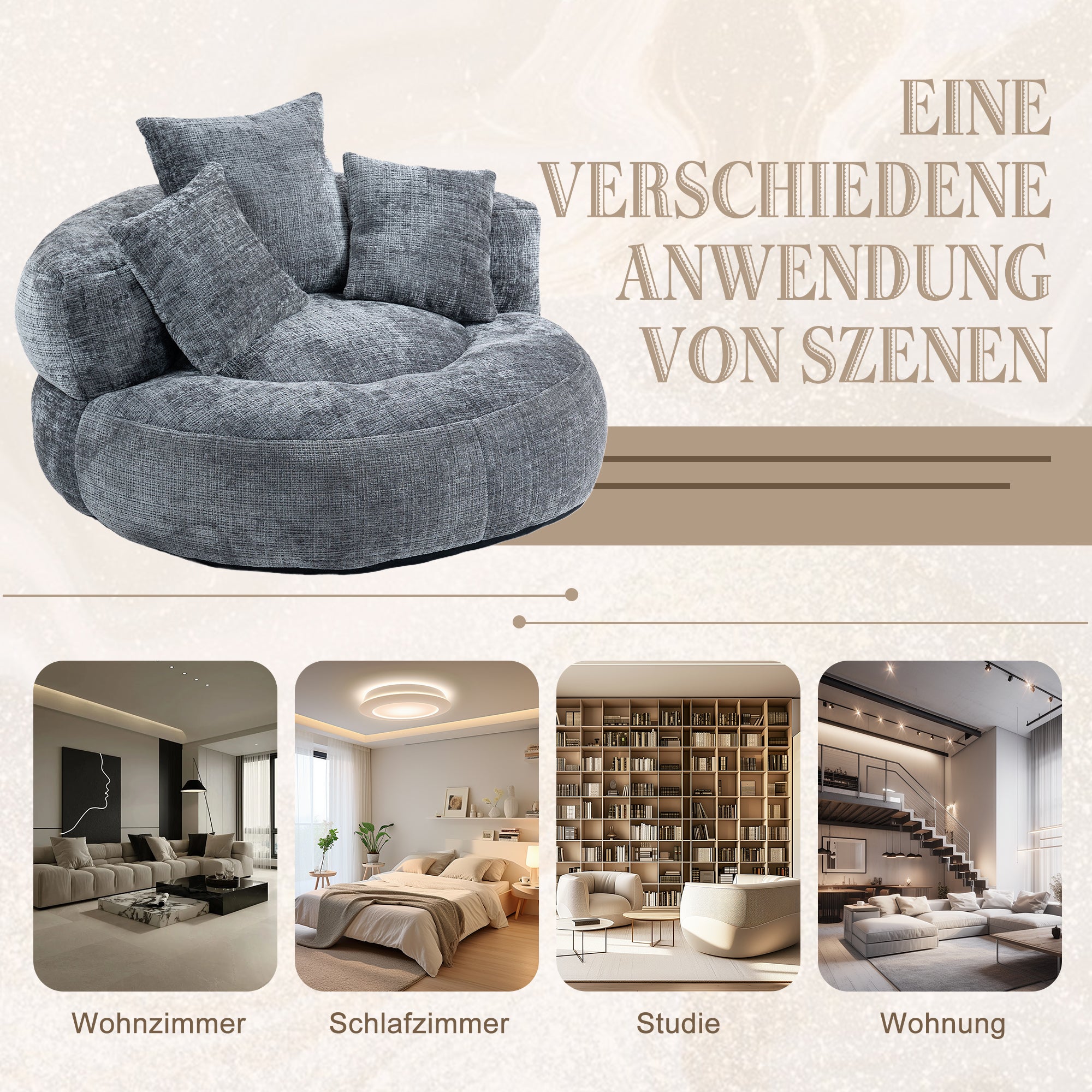 Sitzsack mit Unterstützend Rückenlehne und 3 Kissen