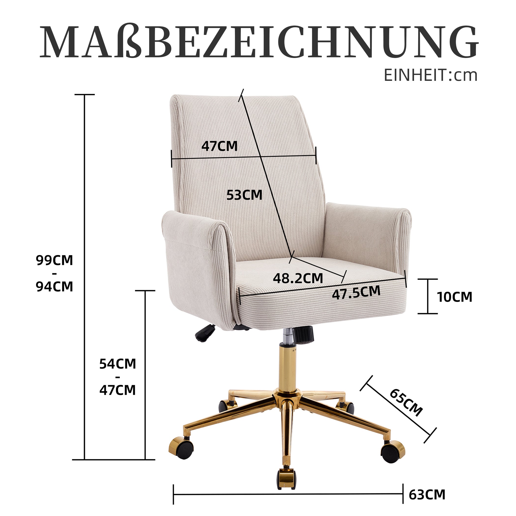 Bürostuhl aus Kordstoff drehbar mit Armlehnen