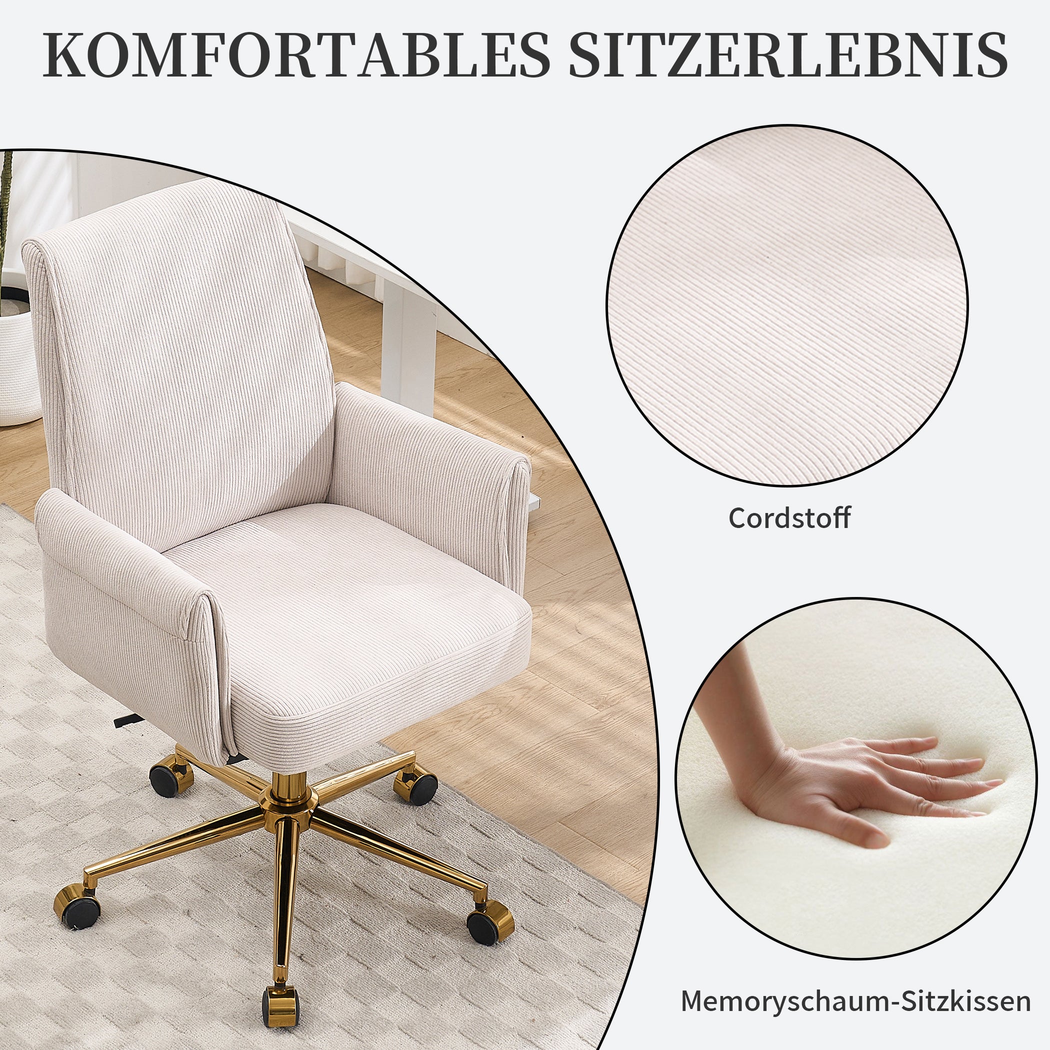 Bürostuhl aus Kordstoff drehbar mit Armlehnen