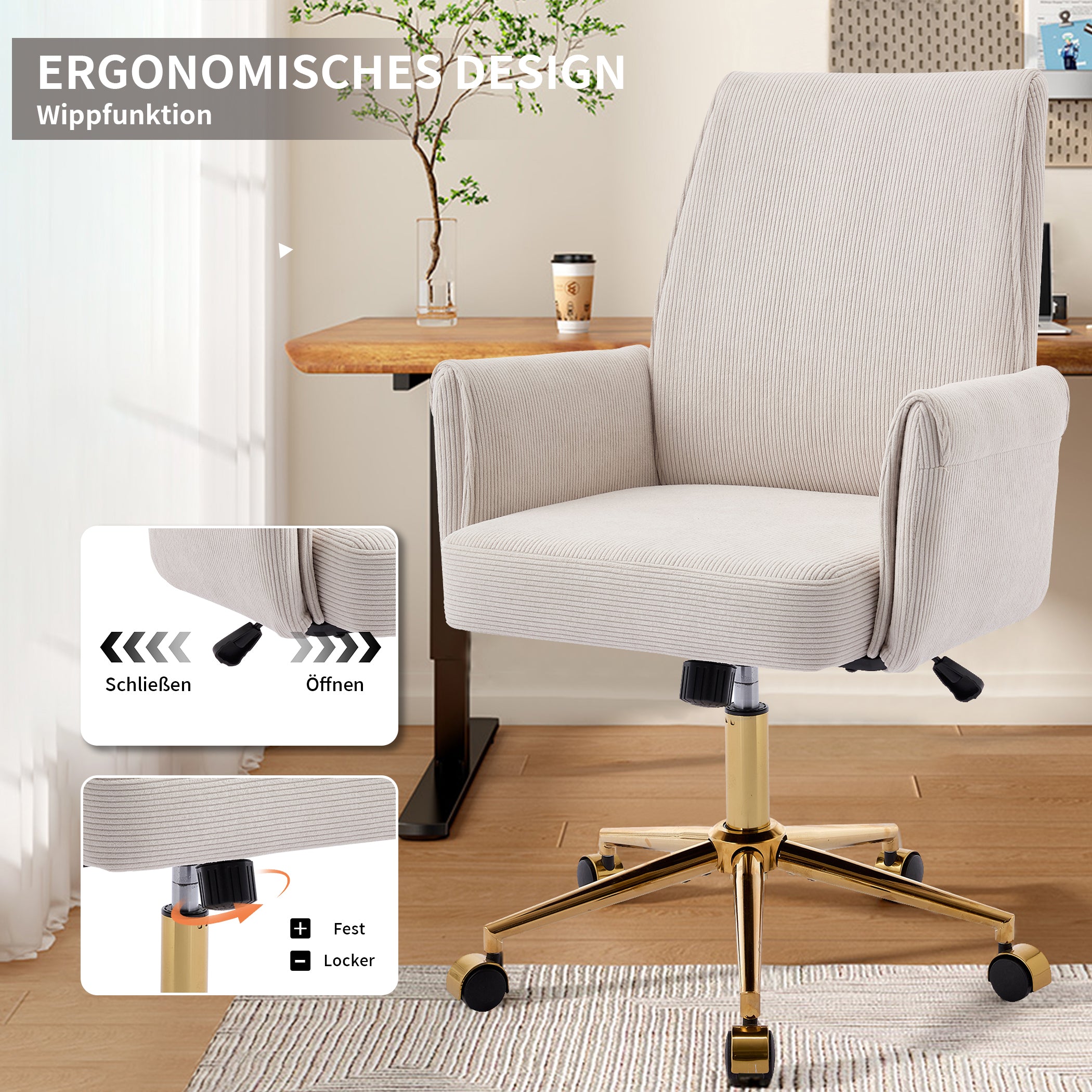 Bürostuhl aus Kordstoff drehbar mit Armlehnen