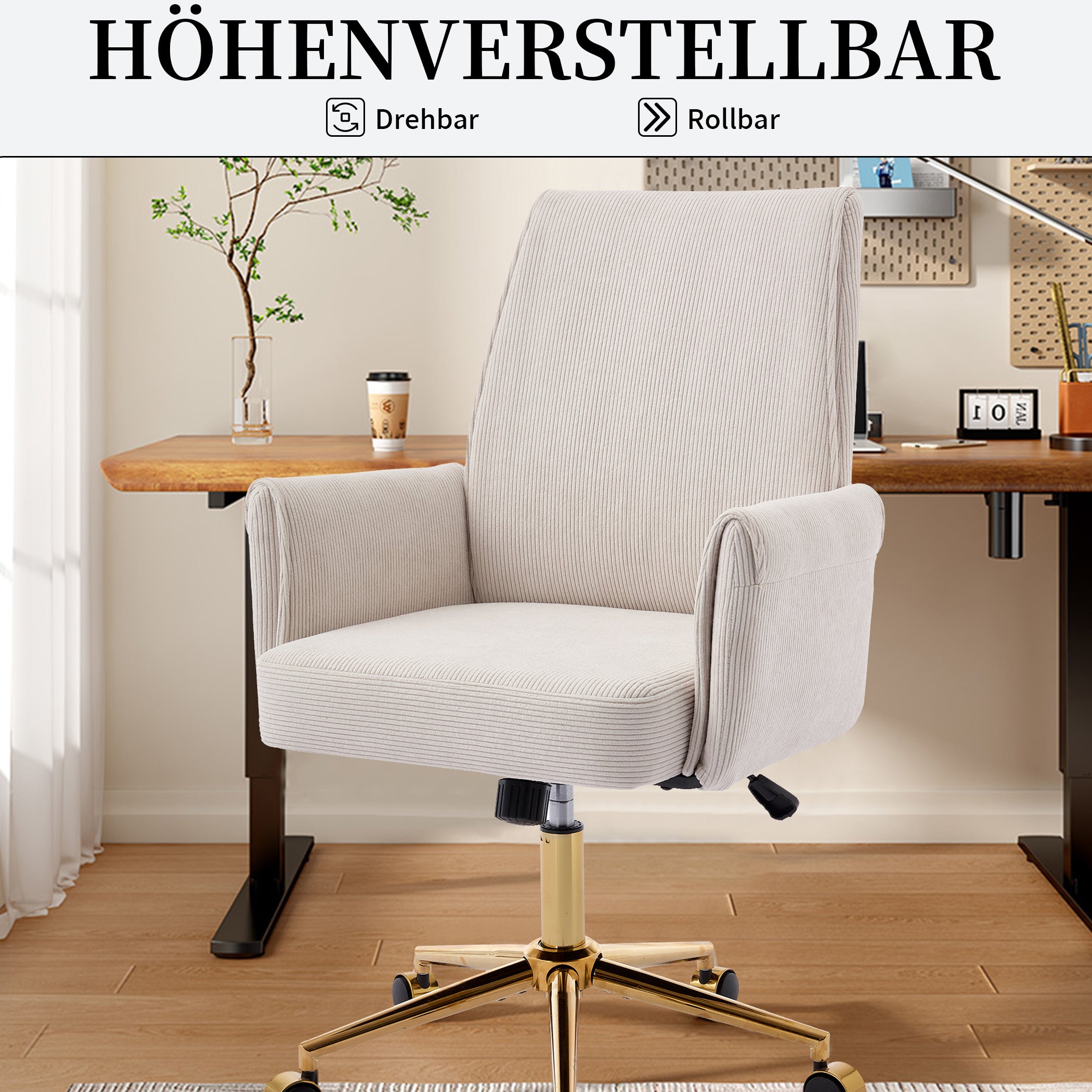 Bürostuhl aus Kordstoff drehbar mit Armlehnen