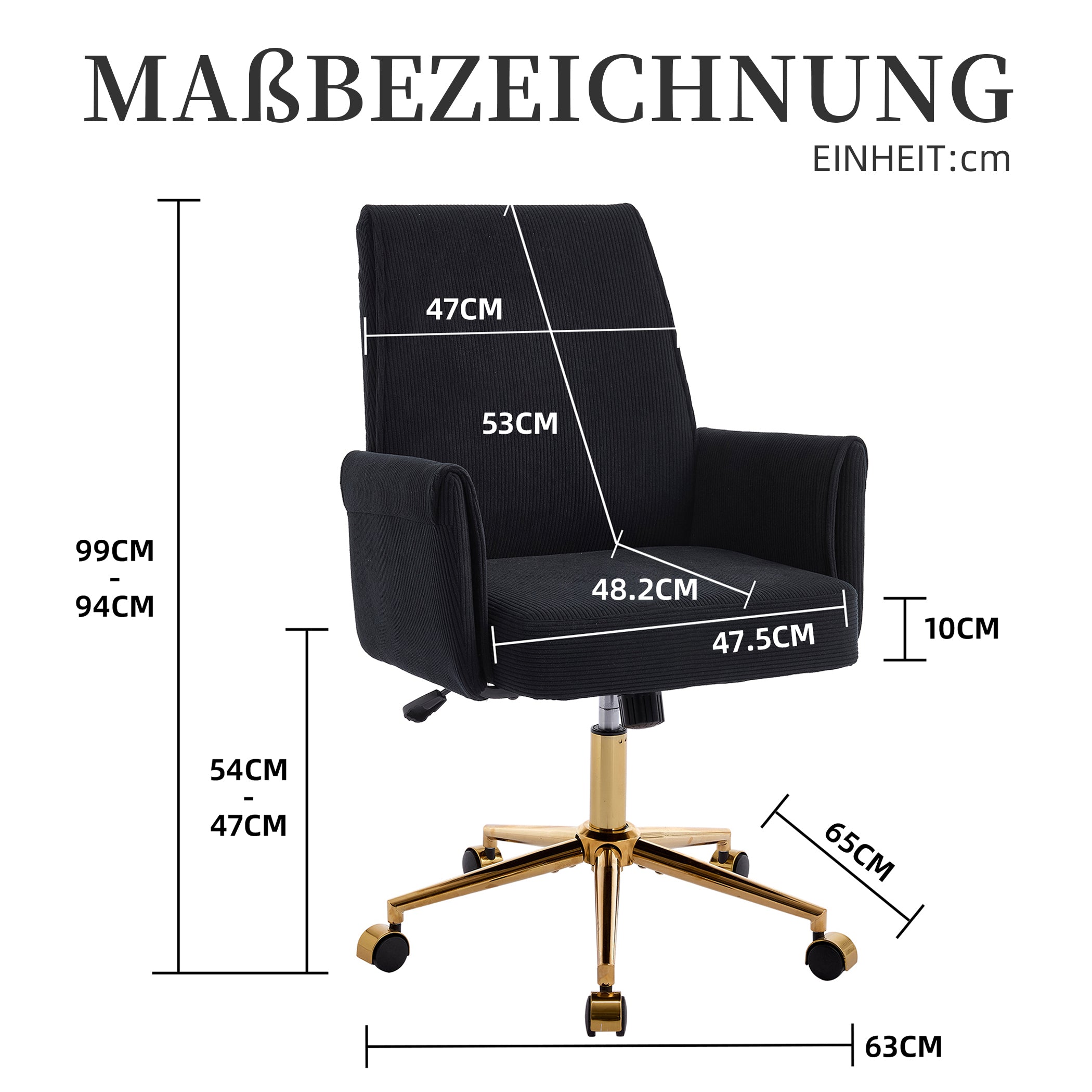 Bürostuhl aus Kordstoff drehbar mit Armlehnen