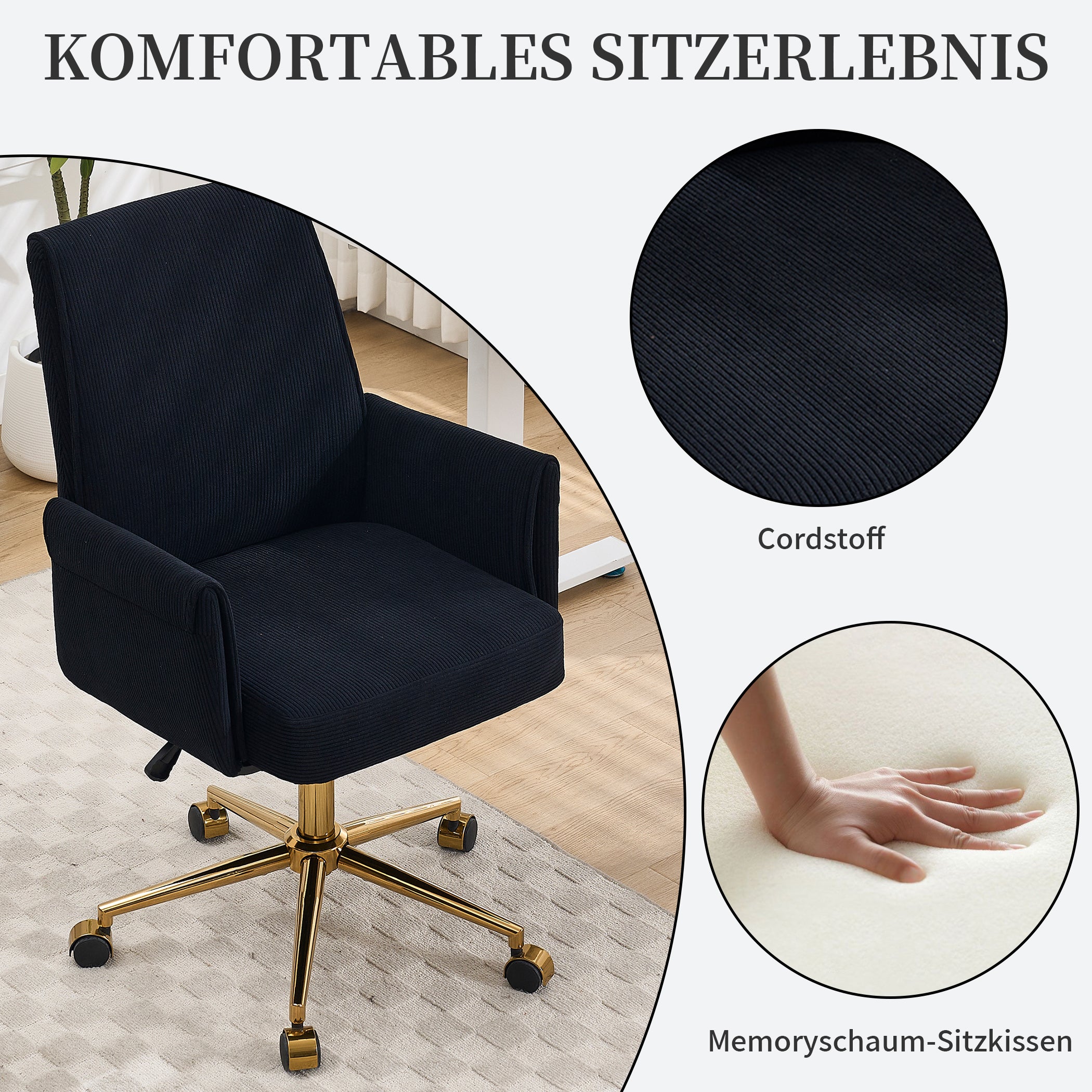 Bürostuhl aus Kordstoff drehbar mit Armlehnen