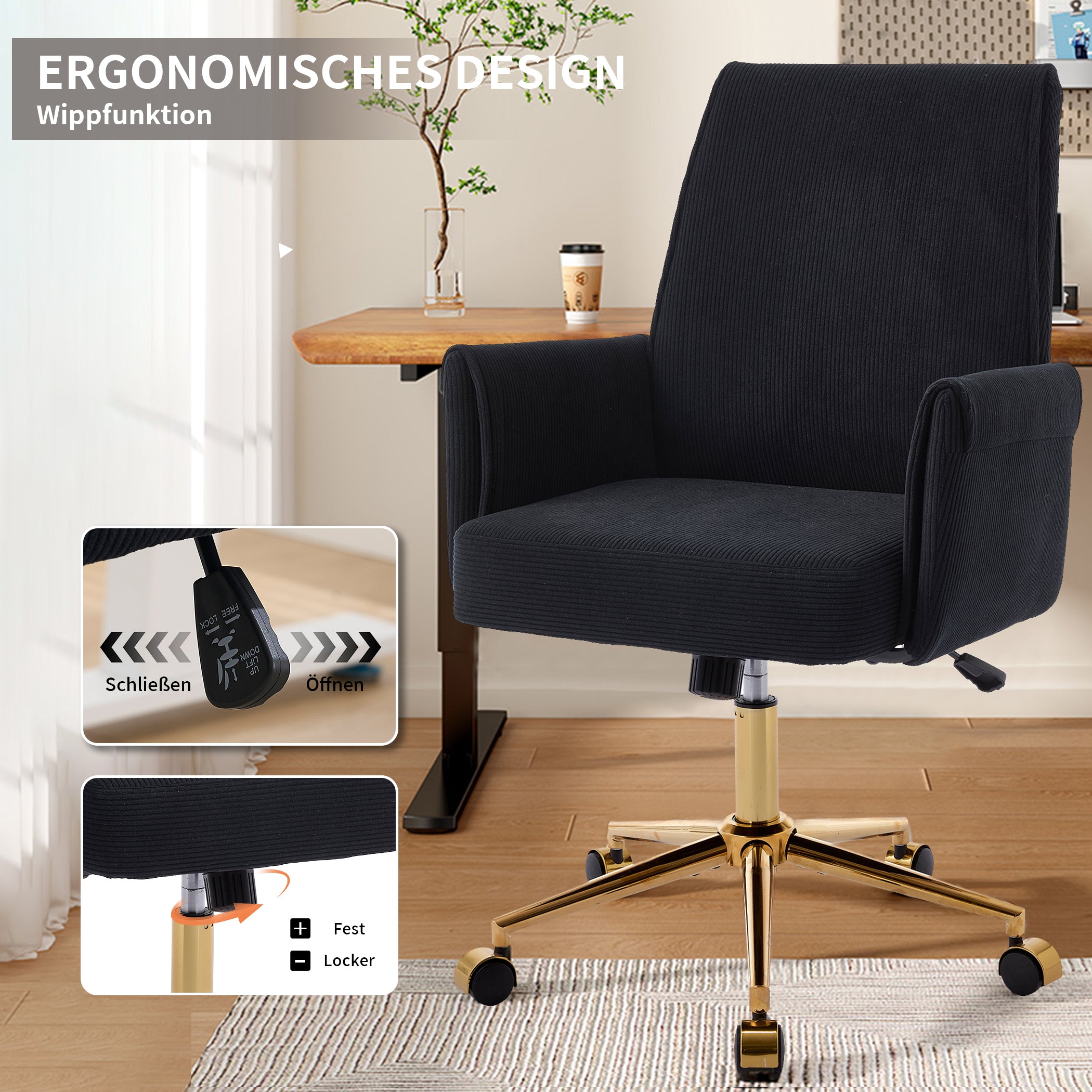 Bürostuhl aus Kordstoff drehbar mit Armlehnen