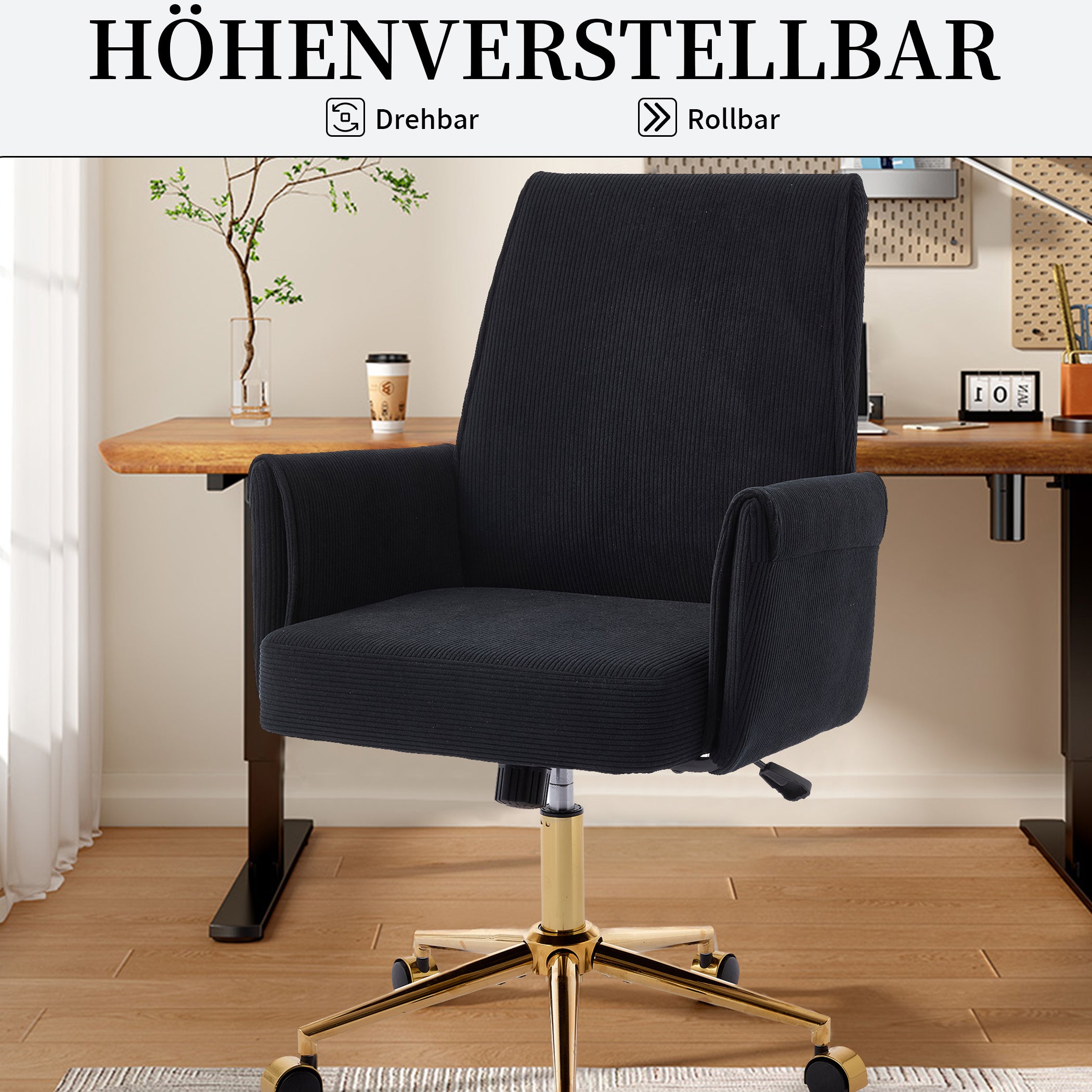 Bürostuhl aus Kordstoff drehbar mit Armlehnen