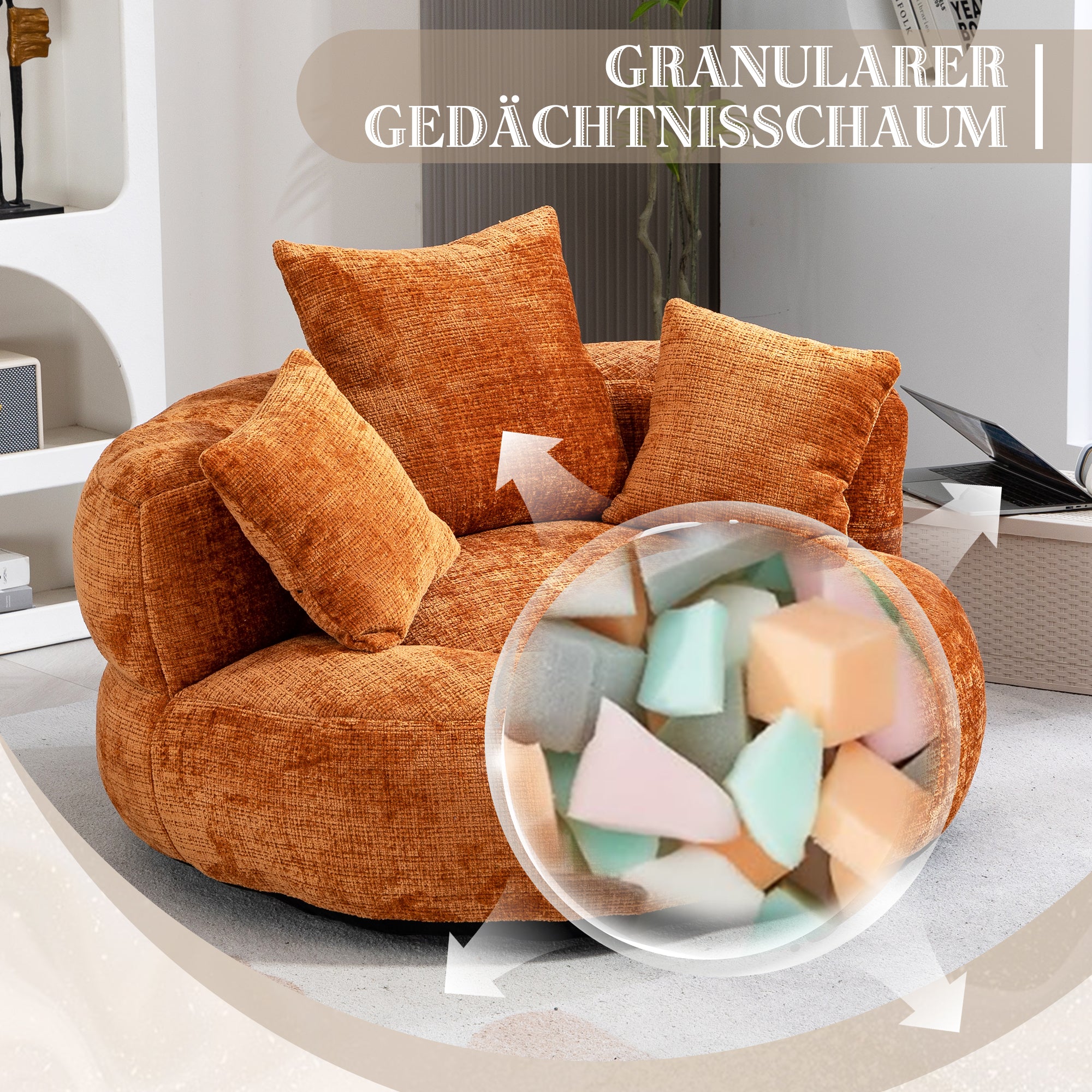 Sitzsack mit Unterstützend Rückenlehne und 3 Kissen