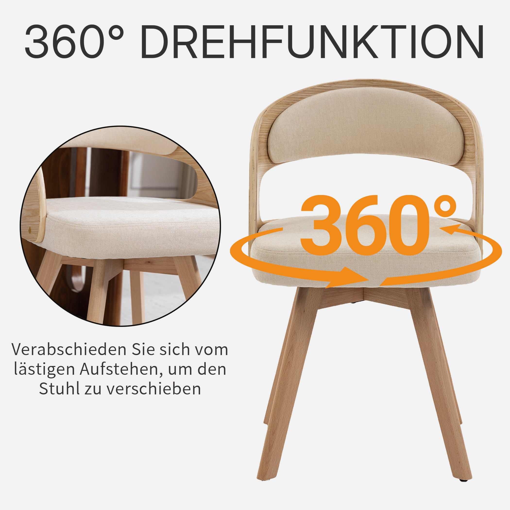 Drehbarer Esszimmerstuhl 2er-Set mit Buchenholzrahmen
