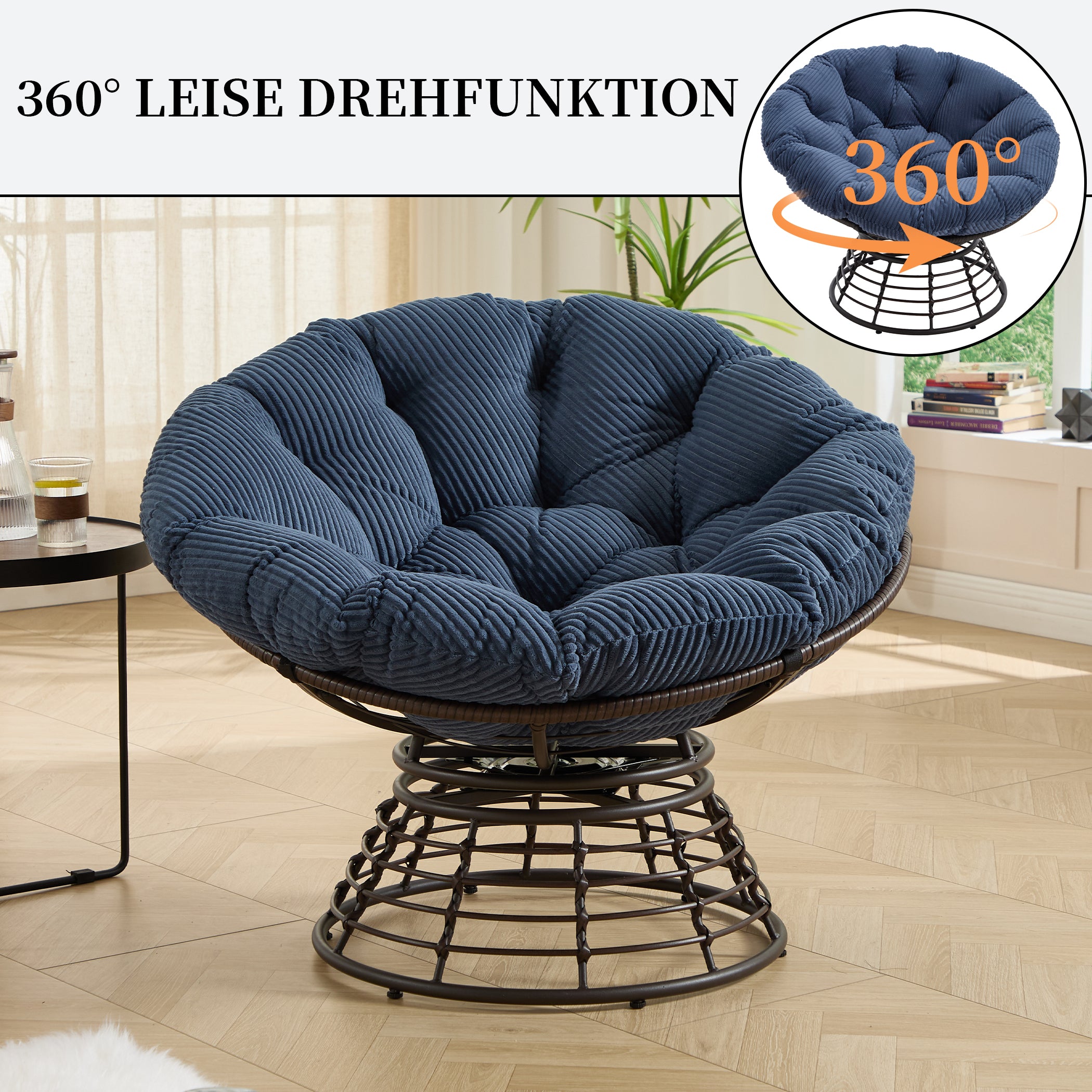 Drehbarer Papasan-Stuhl mit Stahlgestell