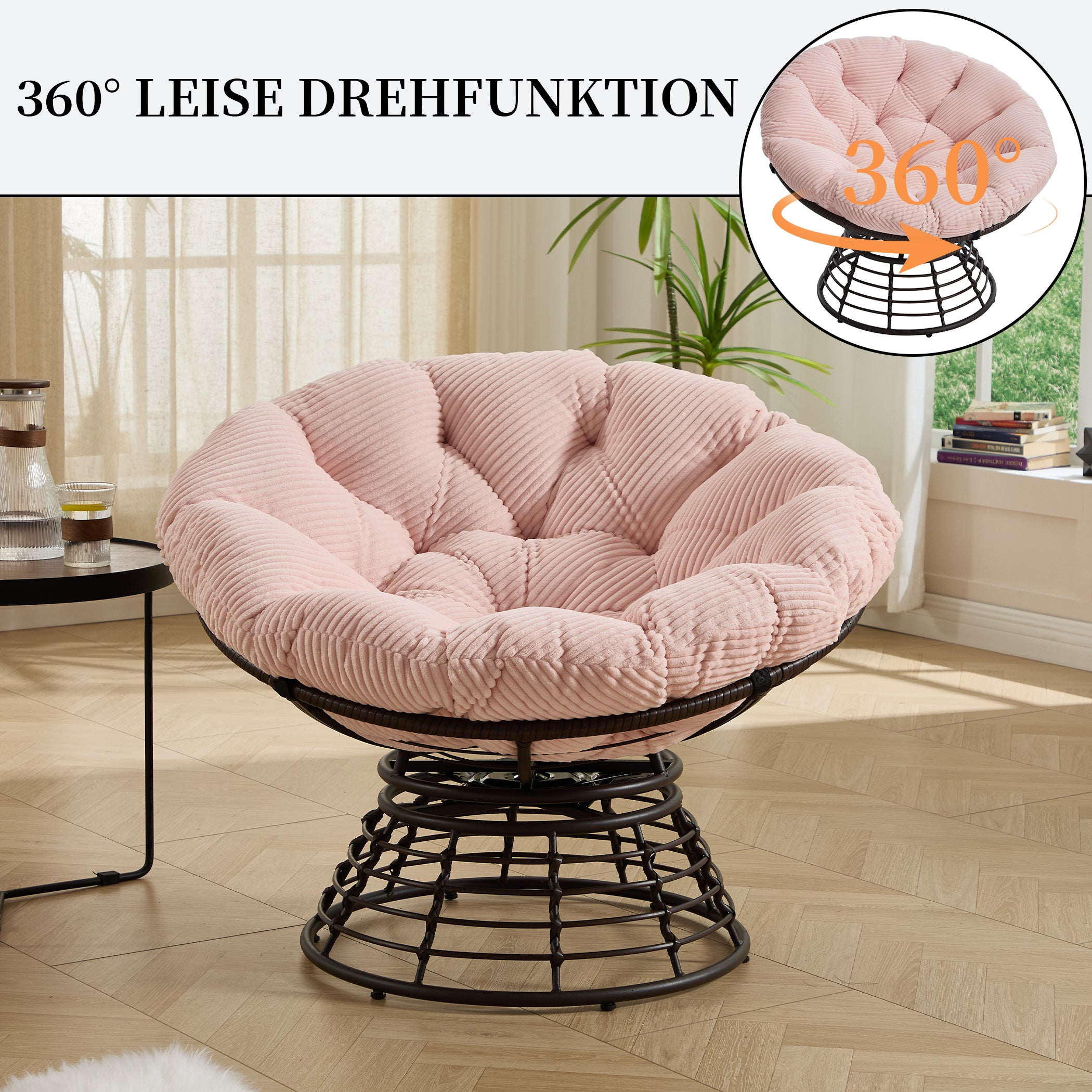 Drehbarer Papasan-Stuhl mit Stahlgestell